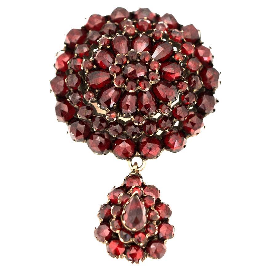 Antique c.1880s Victorian Garnet Cluster Brooch