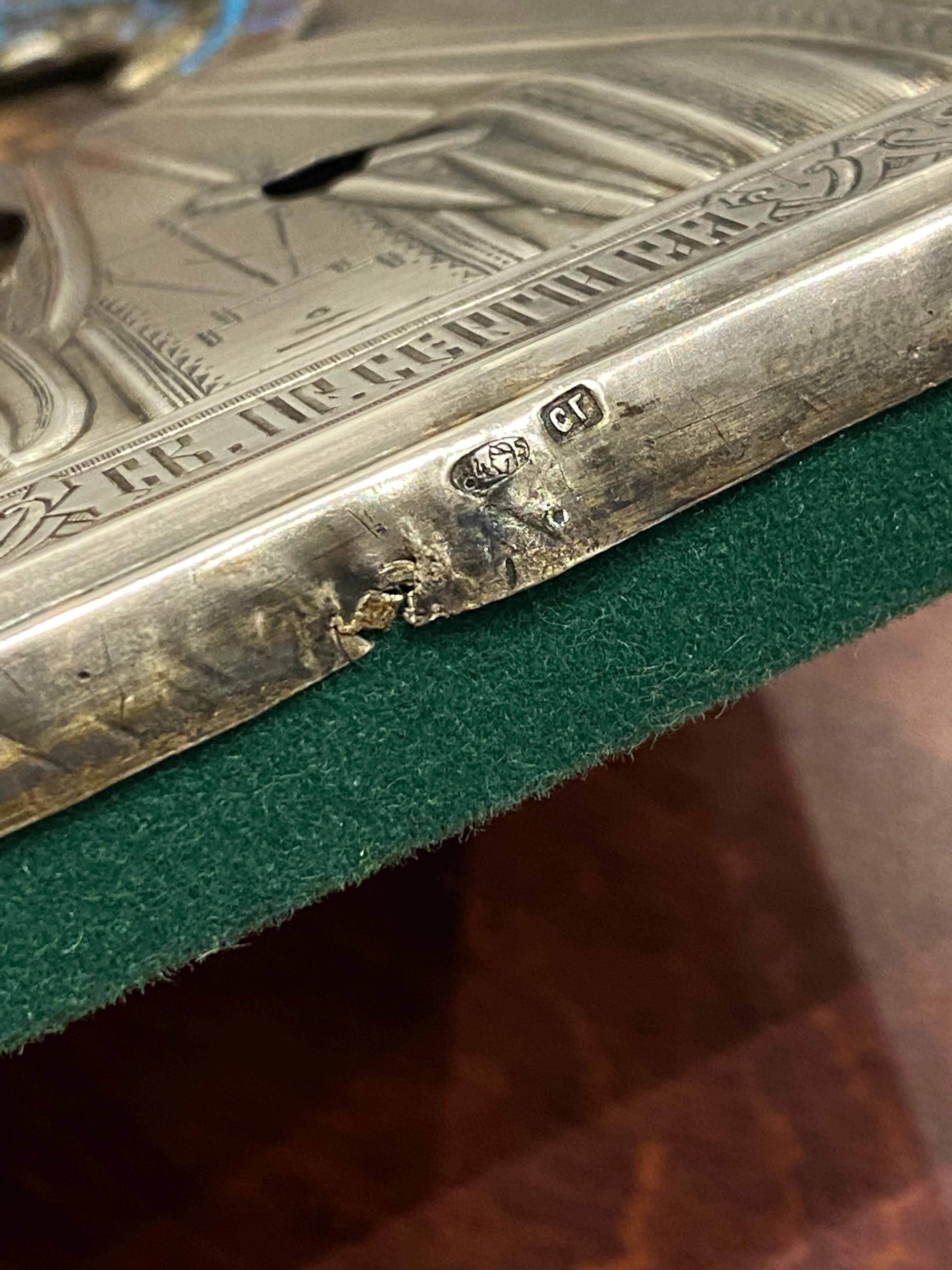 Antica icona russa in argento e smalto cloisonné di San Sergej di S. Galkin del 1899 ca. in vendita 3