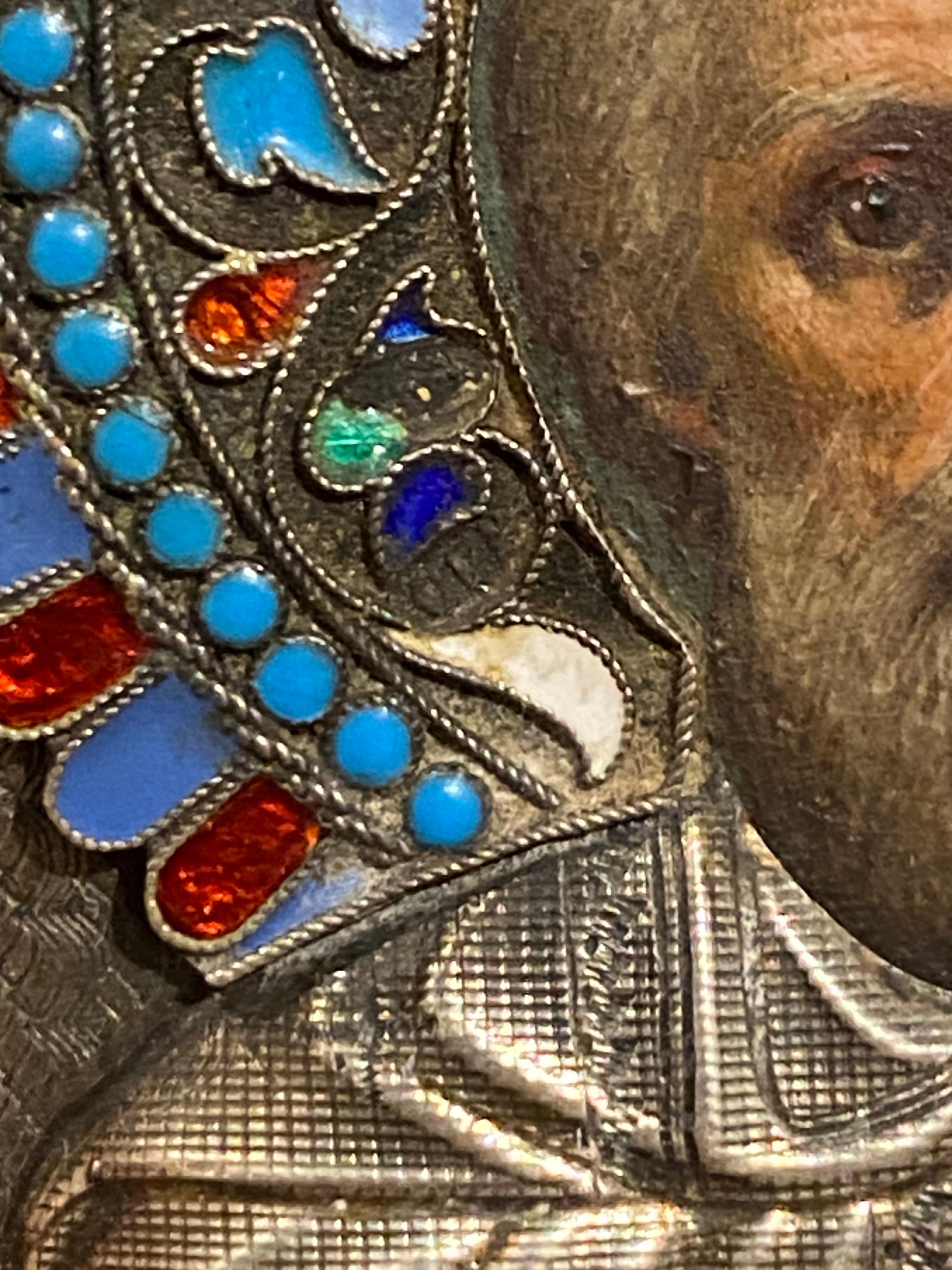 Antica icona russa in argento e smalto cloisonné di San Sergej di S. Galkin del 1899 ca. in vendita 4