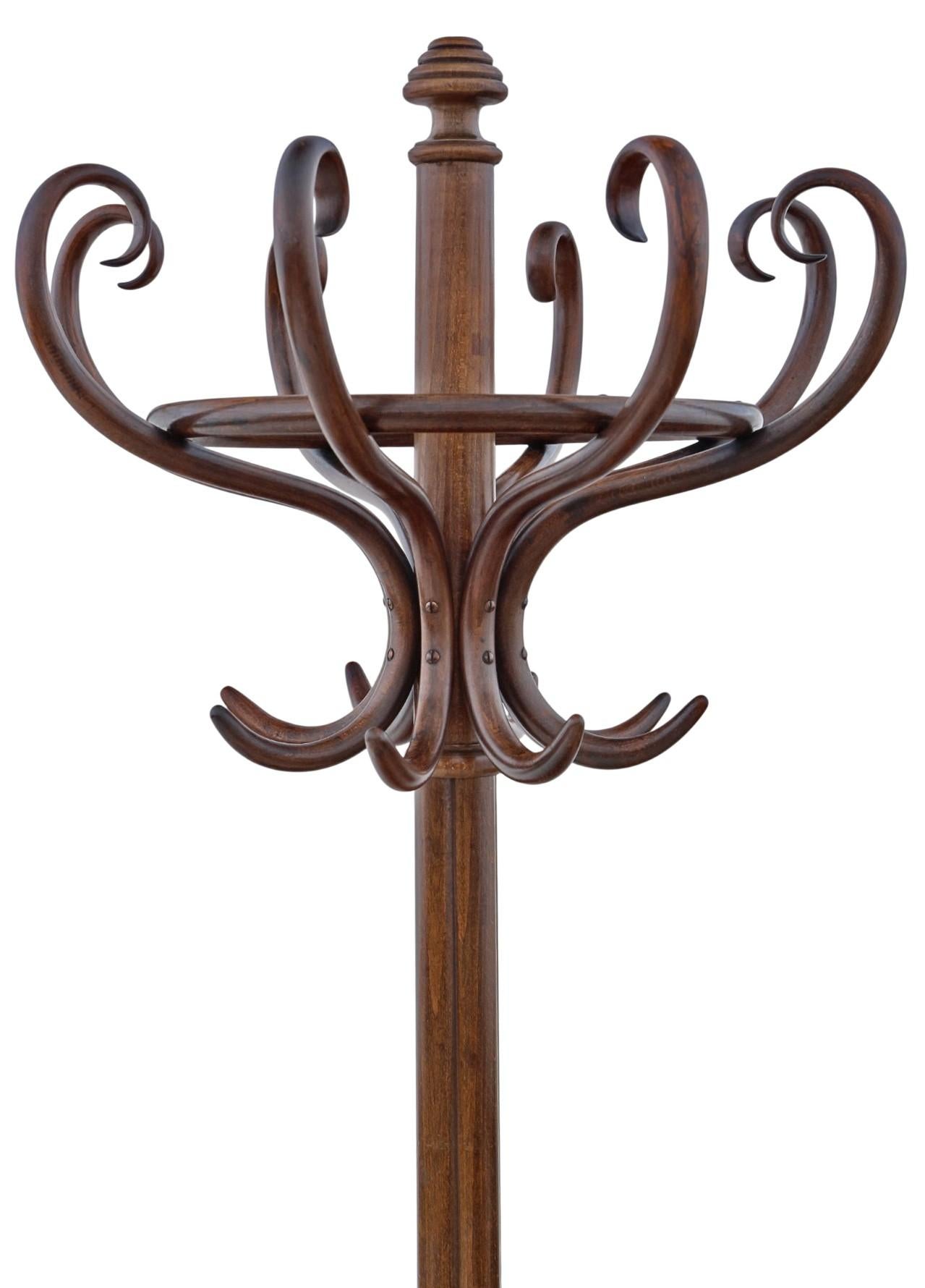 Antiguo perchero y sombrerero de madera curvada Hall c.1900 - Muebles de gran calidad Victoriano en venta