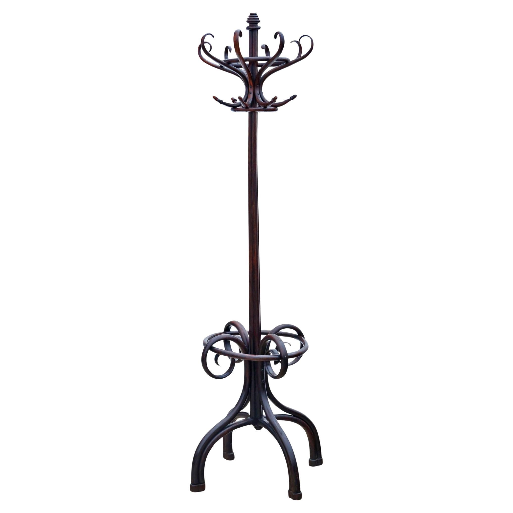 Antico stand da sala in legno di bentwood del 1900 per cappelli, coates, bastoni e ombrelli