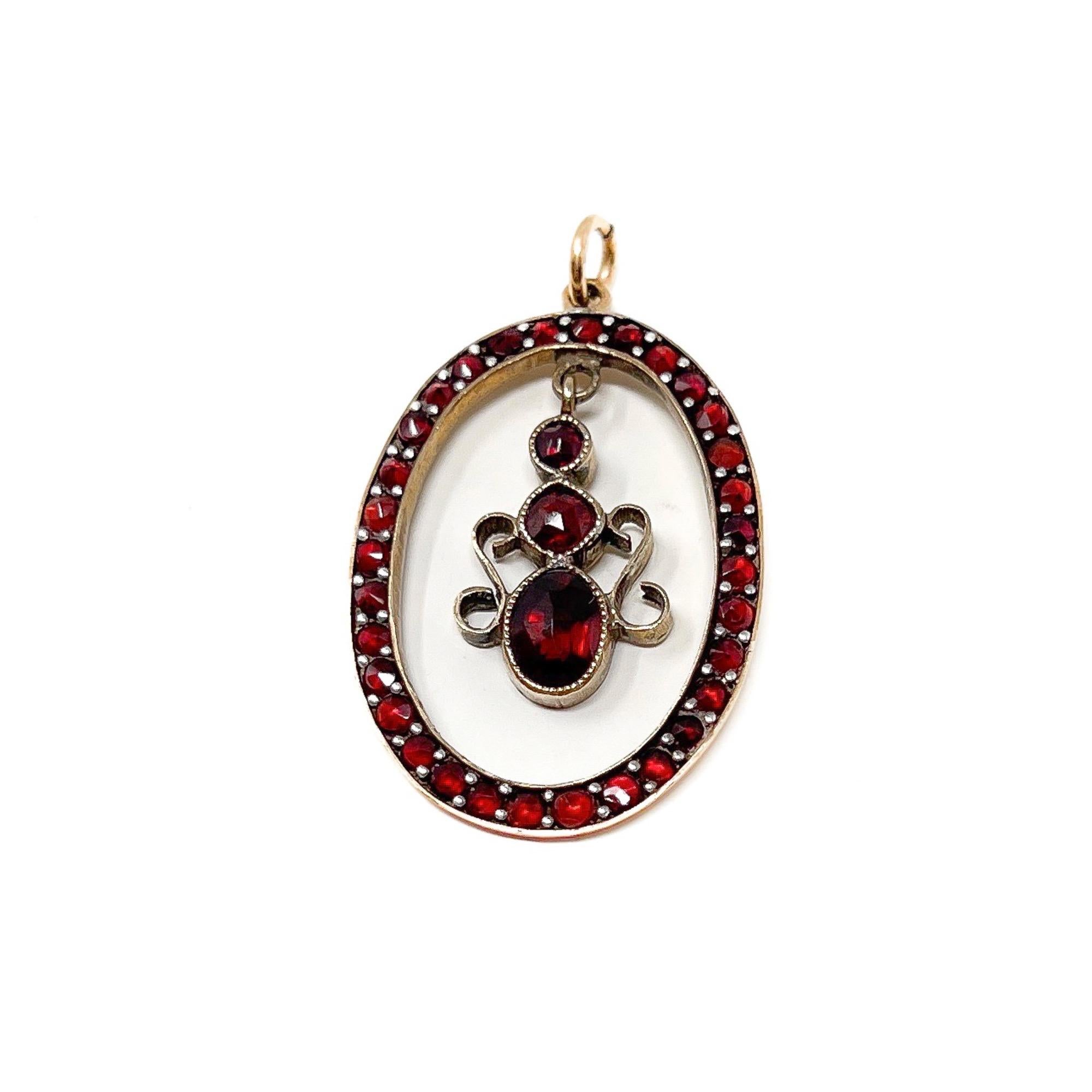Rose Cut Antique c.1900 Bohemian Garnet Pendant For Sale
