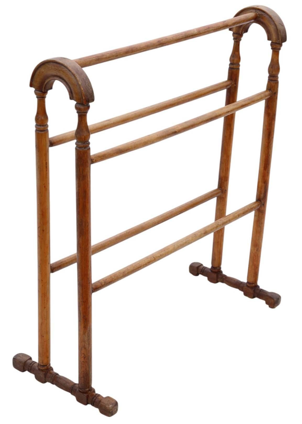 Antique c.1900 Fine Quality Beech & Walnut Towel Rail Stand In Good Condition In Wisbech, Cambridgeshire