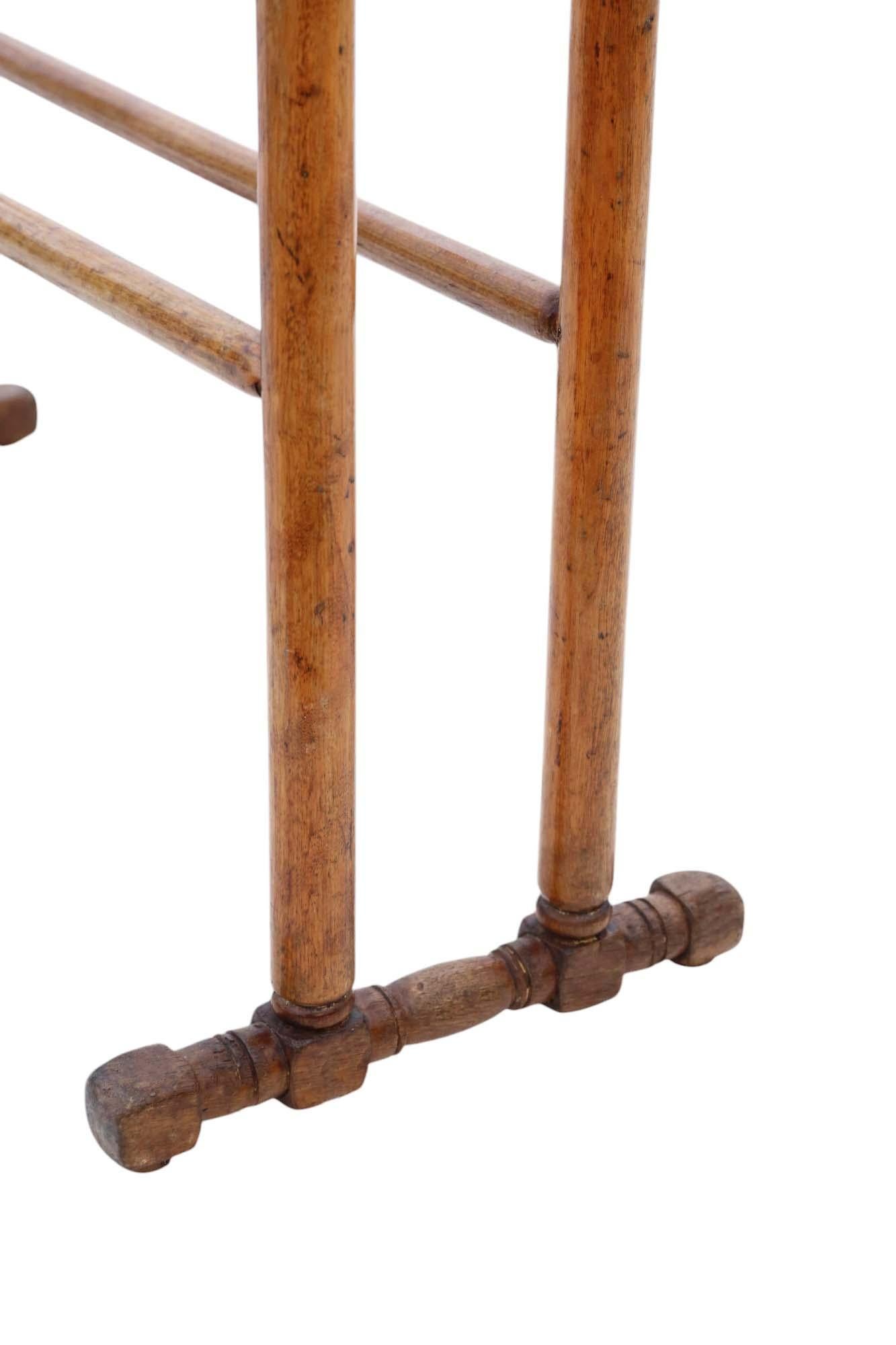 Wood Antique c.1900 Fine Quality Beech & Walnut Towel Rail Stand