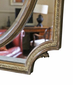 Antique c.1900 Gilt Cushion Overmantle Wall Mirror with Bevel Edge Glass