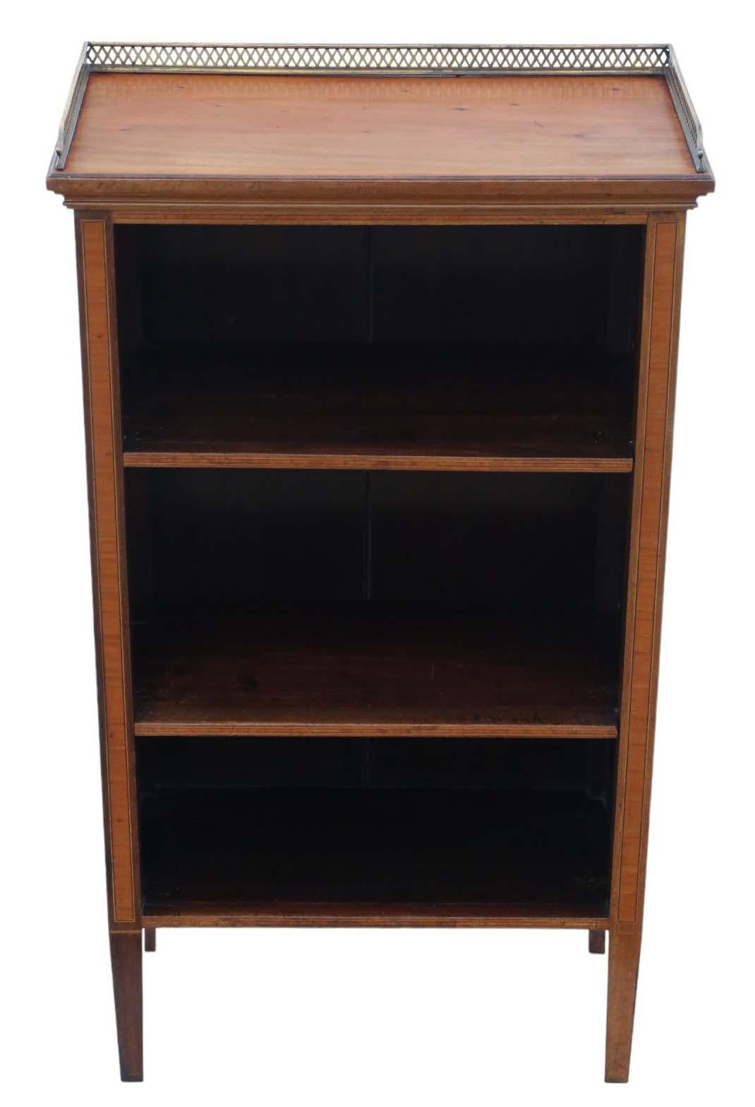 Antique C1900 Inlaid Mahogany Adjustable Bookcase Display Cabinet - Fine Quality In Good Condition For Sale In Wisbech, Cambridgeshire