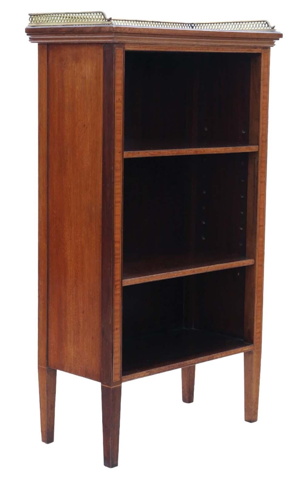 Wood Antique C1900 Inlaid Mahogany Adjustable Bookcase Display Cabinet - Fine Quality For Sale