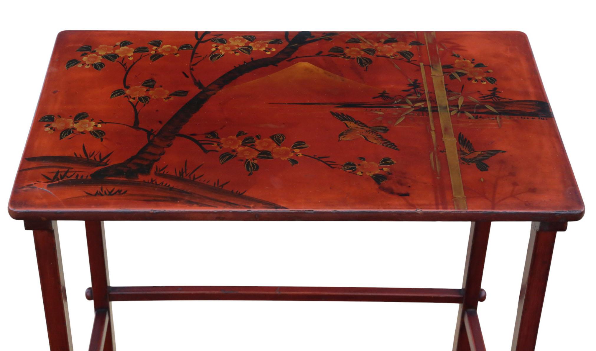 Early 20th Century Antique c.1900 Japanese Red Lacquer Nest of 4 Side / Occasional Tables – Quality For Sale