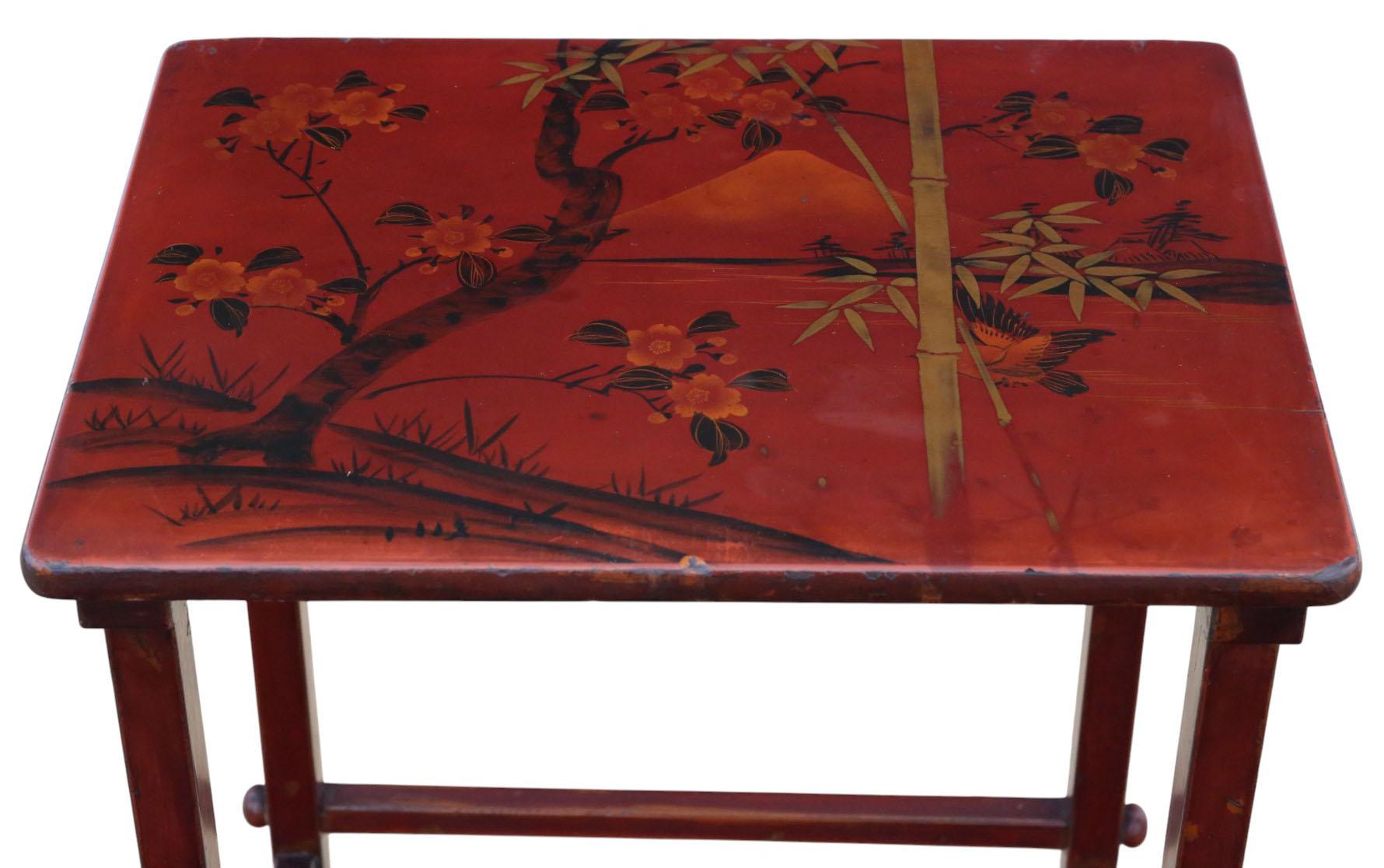Antique c.1900 Japanese Red Lacquer Nest of 4 Side / Occasional Tables – Quality For Sale 2