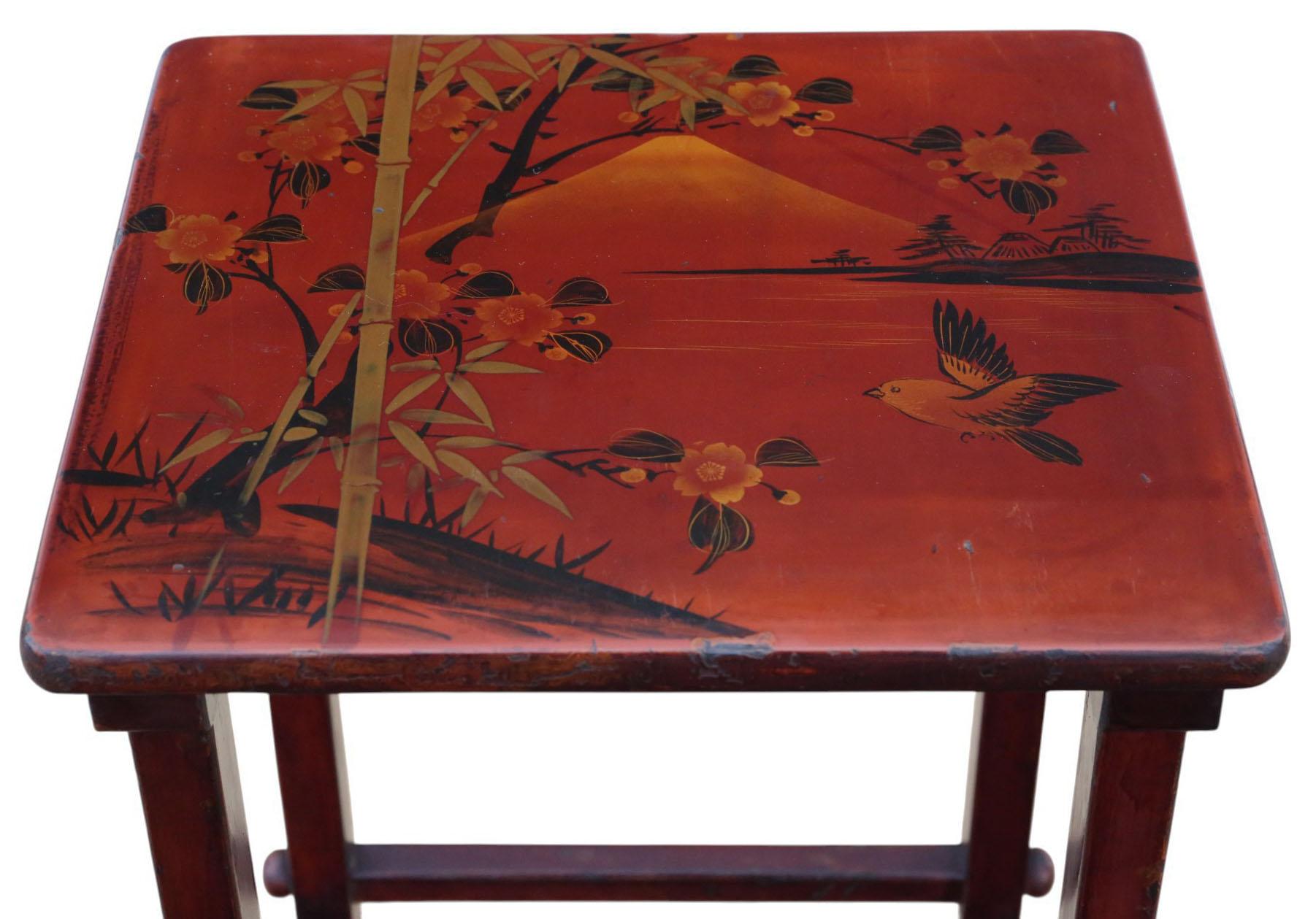 Antique c.1900 Japanese Red Lacquer Nest of 4 Side / Occasional Tables – Quality For Sale 3