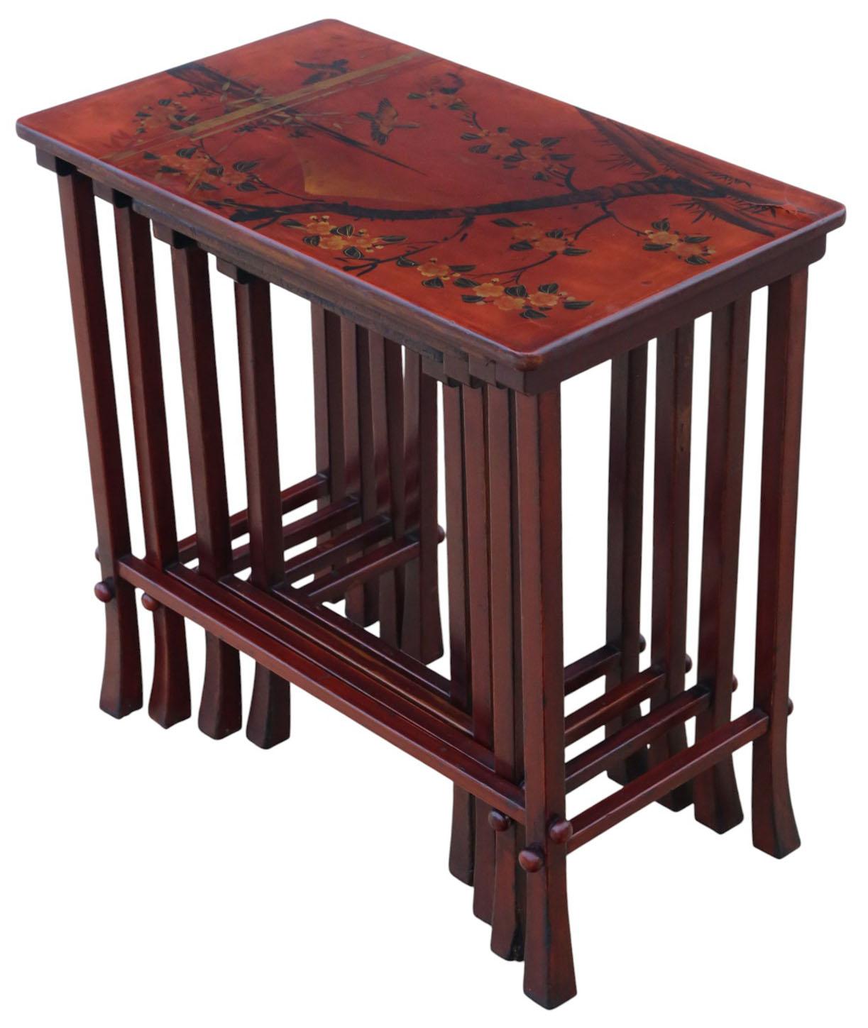 Antique c.1900 Japanese Red Lacquer Nest of 4 Side / Occasional Tables – Quality For Sale 4
