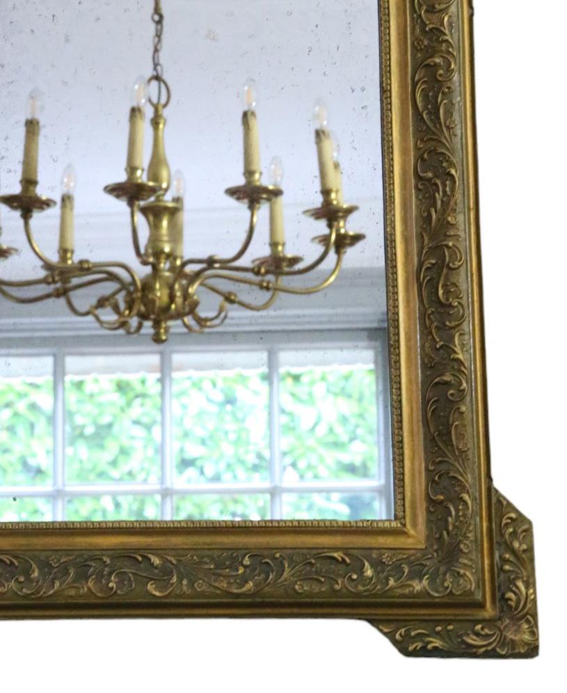 Glass Antique C1900 large fine quality gilt overmantle wall mirror For Sale