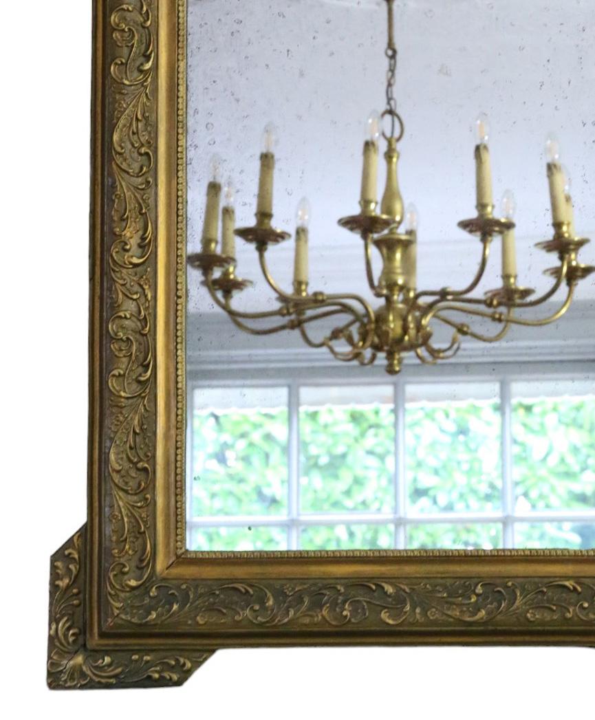 Verre Antique C1900 grand miroir mural doré de qualité supérieure en vente