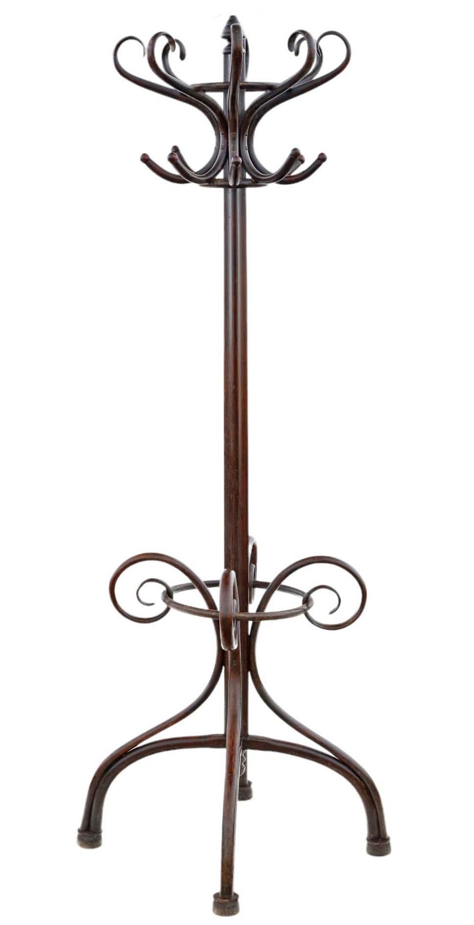 Antique circa 1900 large quality bentwood hall, coat, or hat stand.

This piece is solid and robust, exhibiting no indications of loose joints.

Maximum dimensions:

Top diameter: 56cm
Base diameter: 80cm
Height: 204cm
The item is in good antique