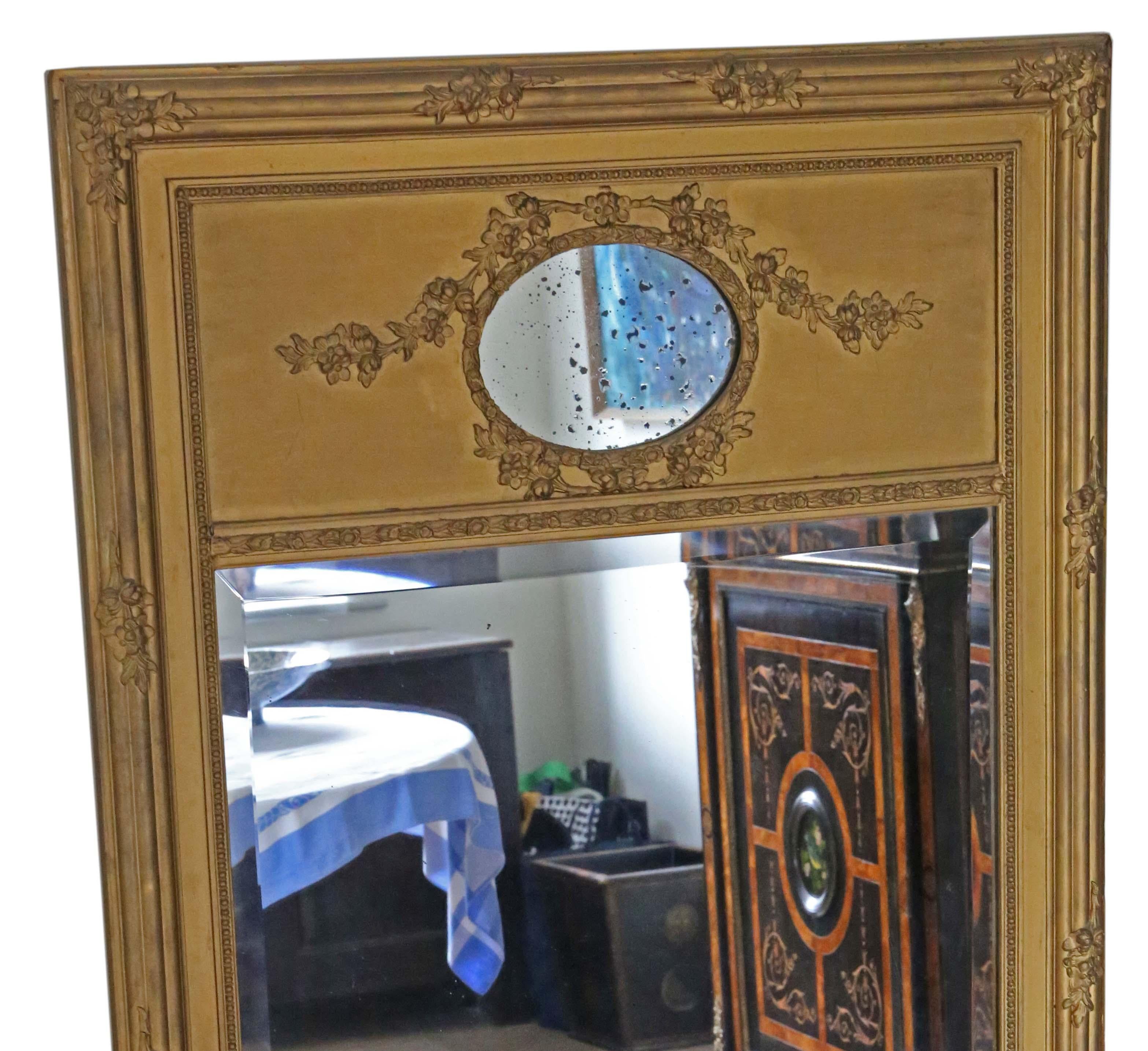 Antique C1900 Large Quality Gilt Floor Wall Overmantle Trumeau Mirror In Good Condition For Sale In Wisbech, Cambridgeshire