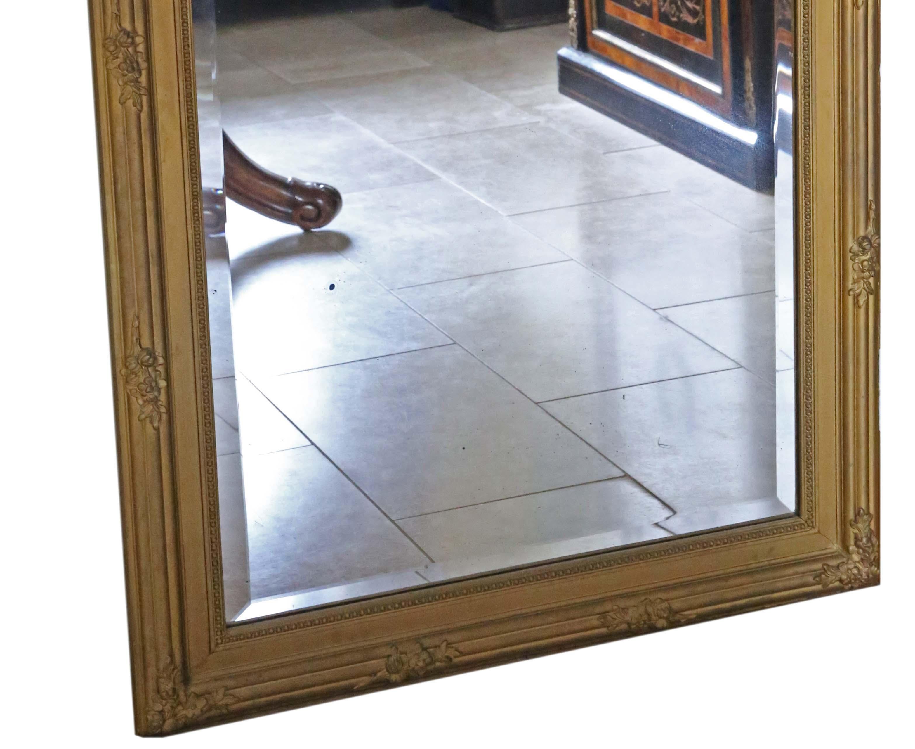 Early 20th Century Antique C1900 Large Quality Gilt Floor Wall Overmantle Trumeau Mirror For Sale