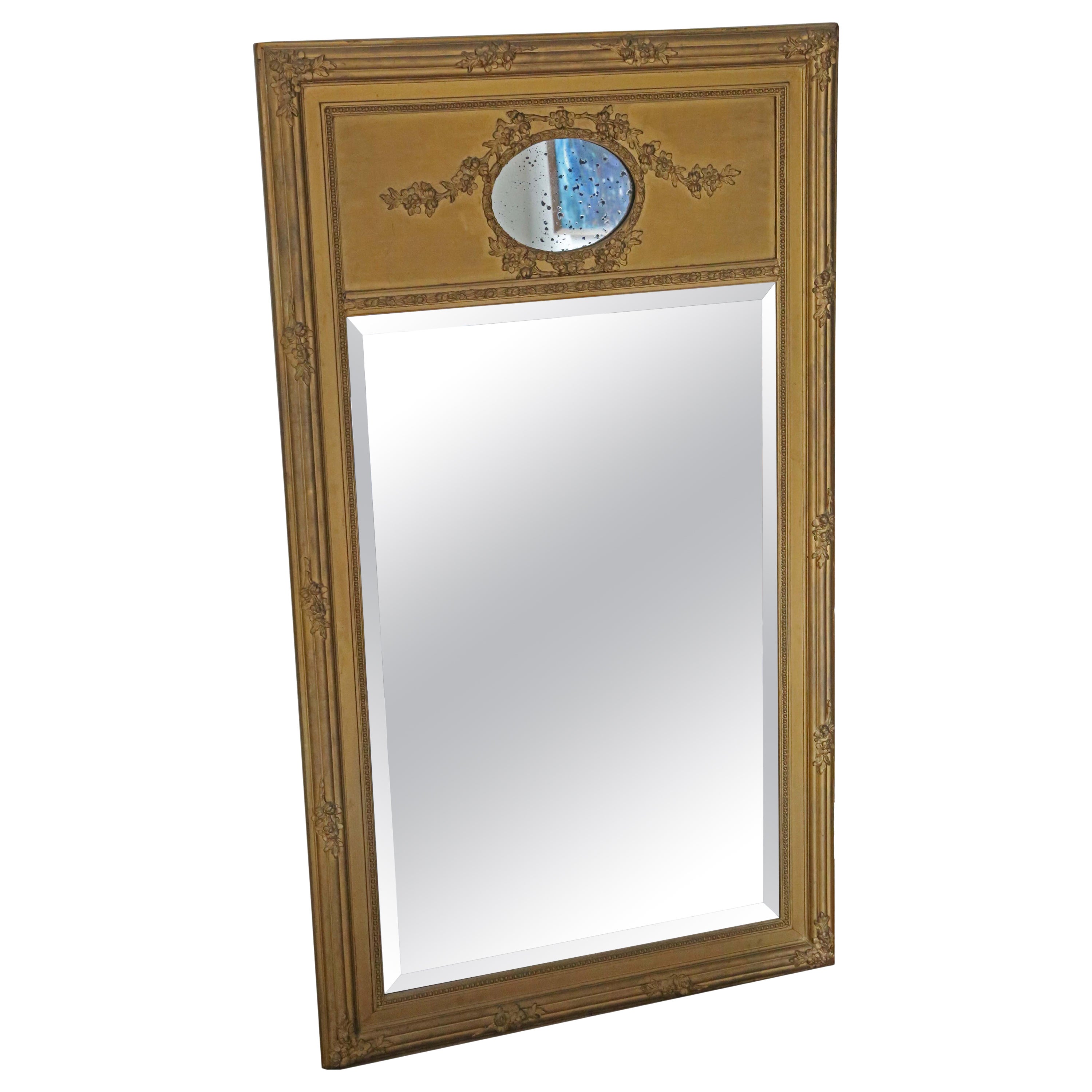 Antique C1900 Large Quality Gilt Floor Wall Overmantle Trumeau Mirror en vente