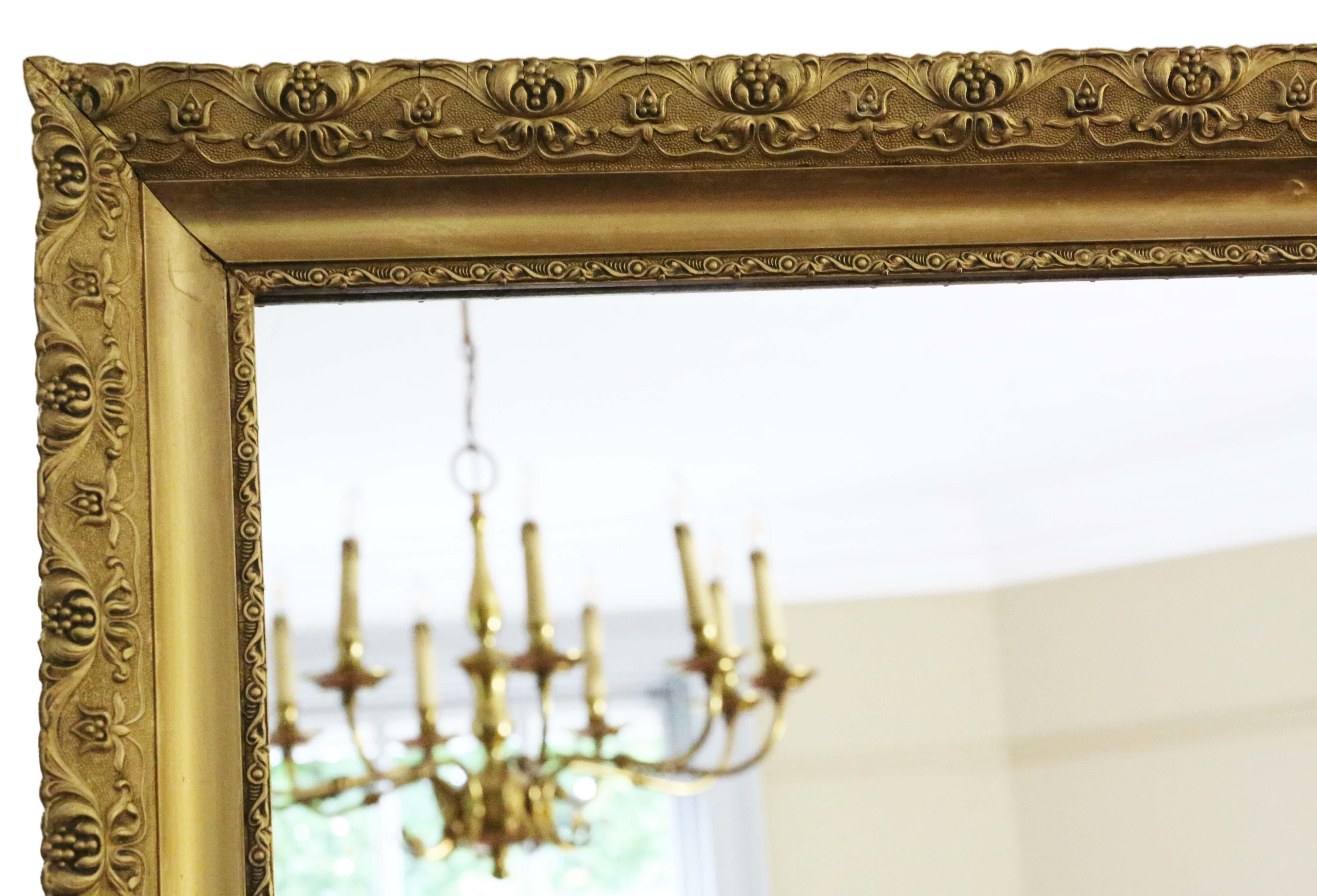  Antique C1900 large quality gilt overmantle wall mirror In Good Condition For Sale In Wisbech, Cambridgeshire