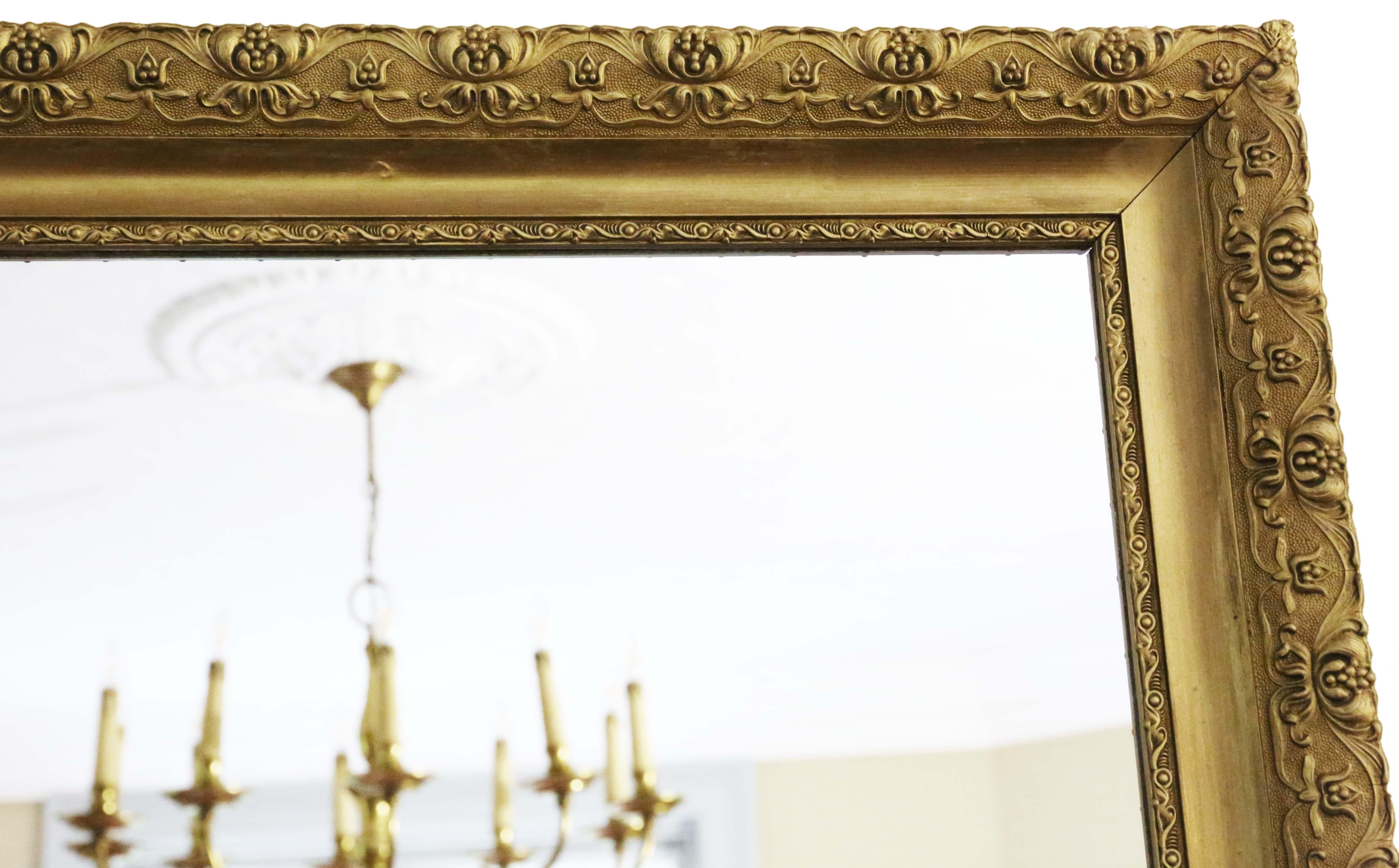 Early 20th Century  Antique C1900 large quality gilt overmantle wall mirror For Sale