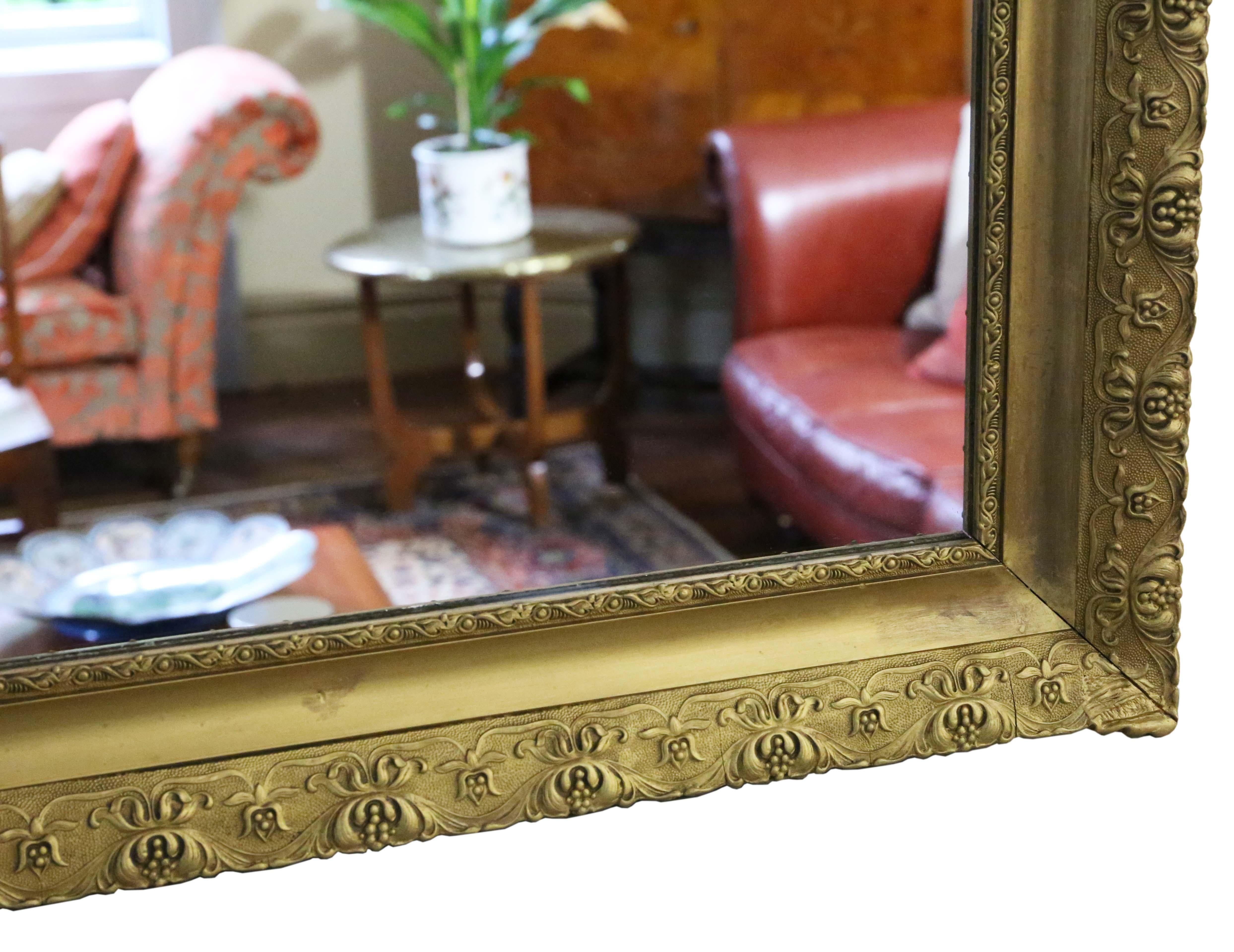 Glass  Antique C1900 large quality gilt overmantle wall mirror For Sale