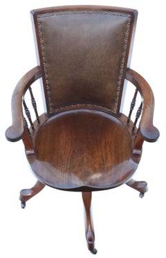Antique c.1900 Mahogany and Leather Swivel Captain’s Chair – Quality Desk Chair