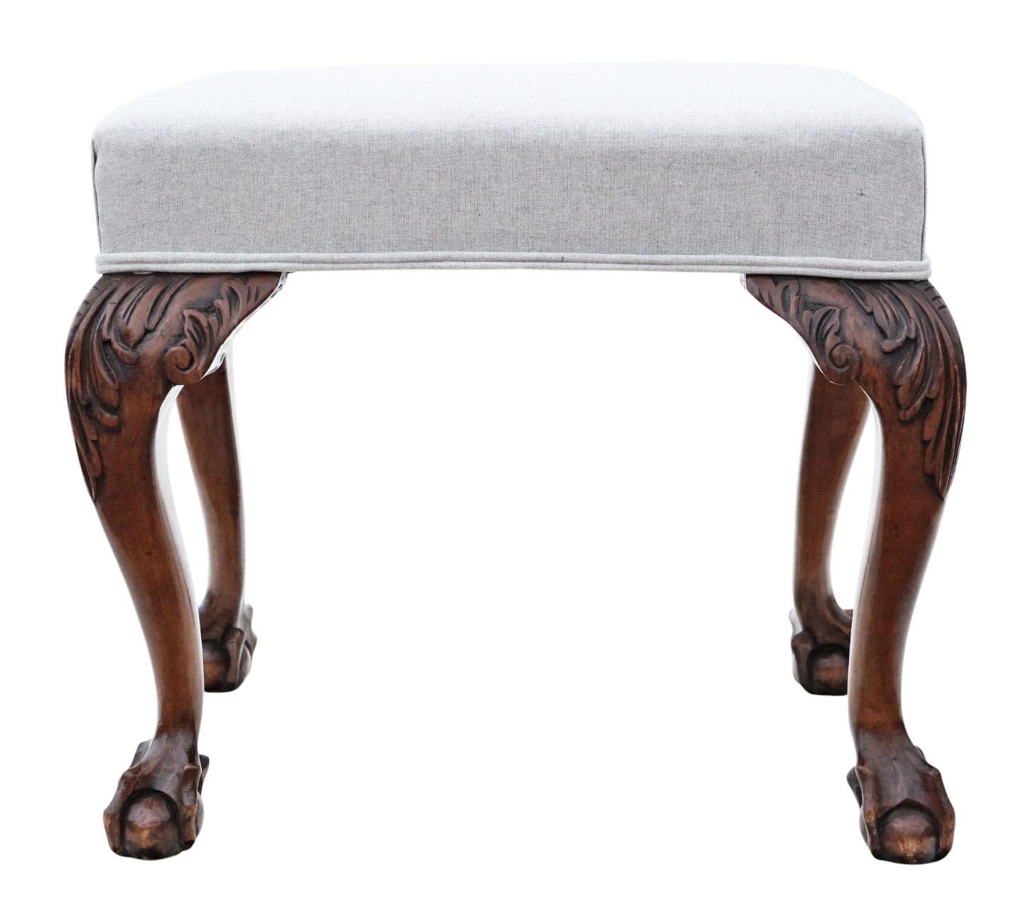 Ancien tabouret rembourré en acajou A.I.C C. - Belle qualité, pieds Ball and Claw Bon état - En vente à Wisbech, Cambridgeshire