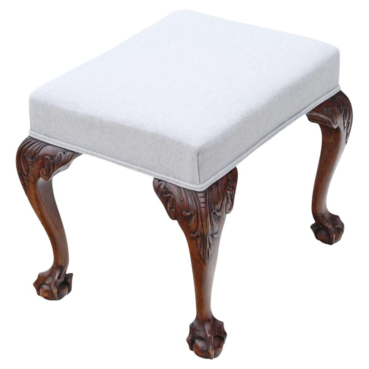 Antico sgabello imbottito in mogano del 1900 - di ottima qualità, con piedi Ball and Claw