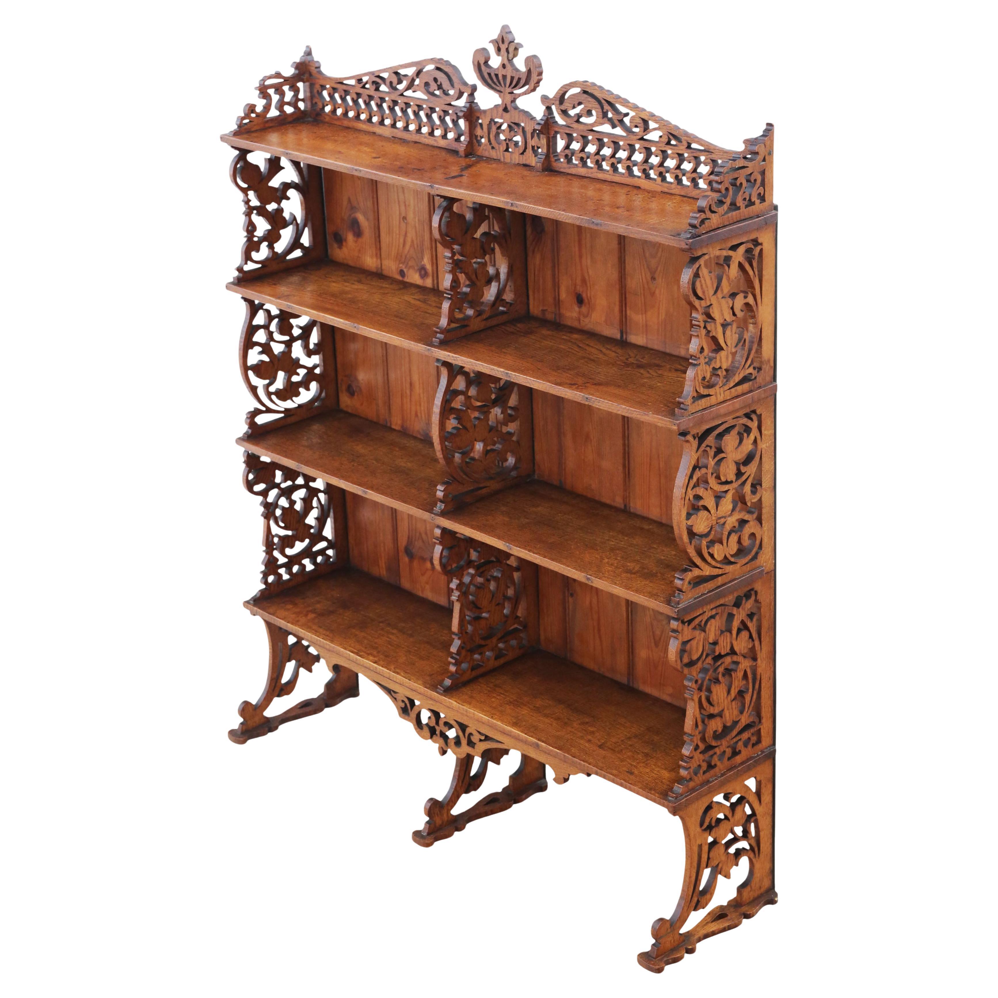 Antica libreria a cascata in legno di Oak del 1900 - a parete o a pavimento in vendita