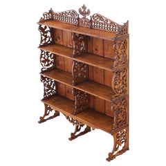 Antique c.1900 Oak Fret-Cut Waterfall Bookcase – Wall or Floor Standing