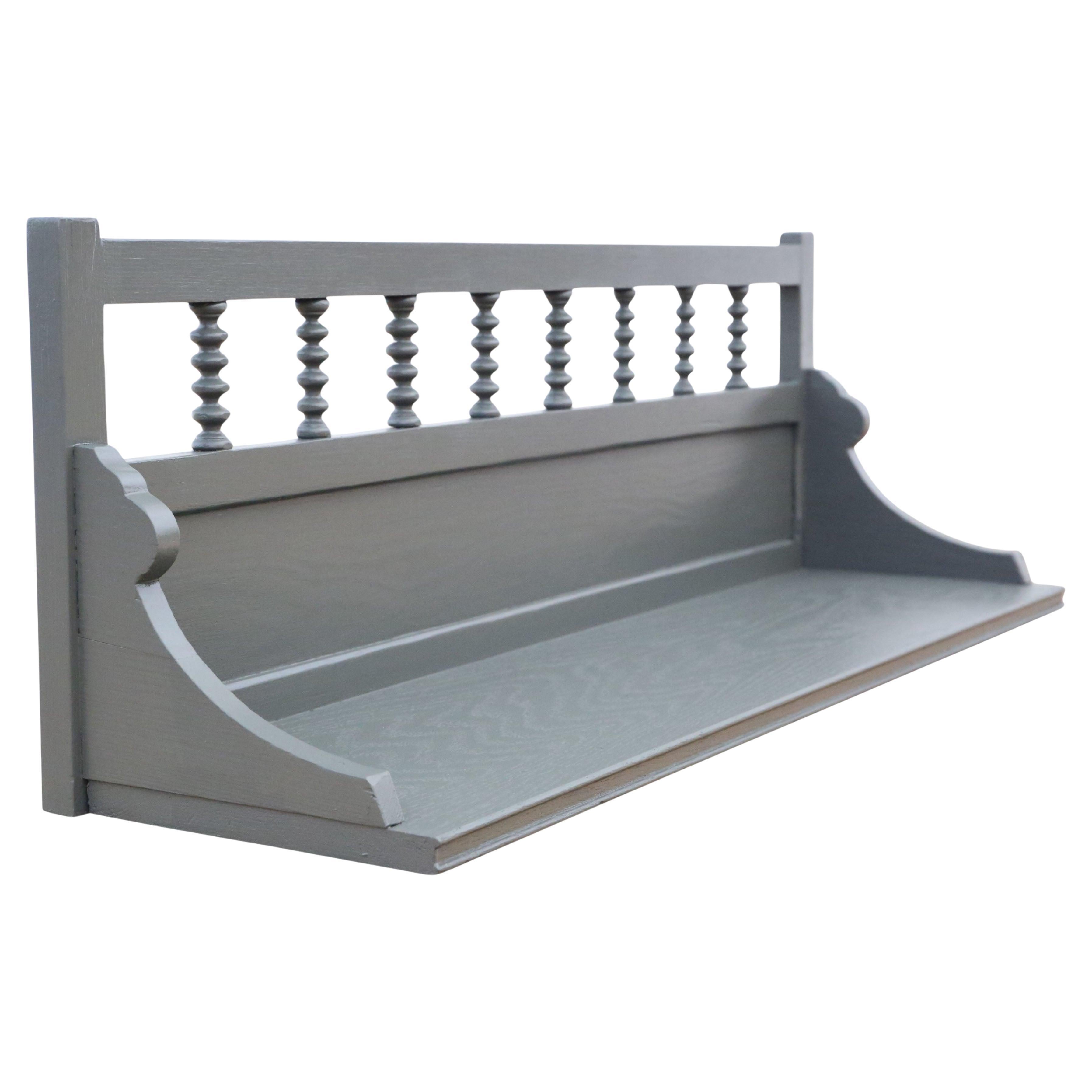 Antique c.1900 Painted Wall Display Shelf Unit – in Little Greene, Pompeian Ash For Sale