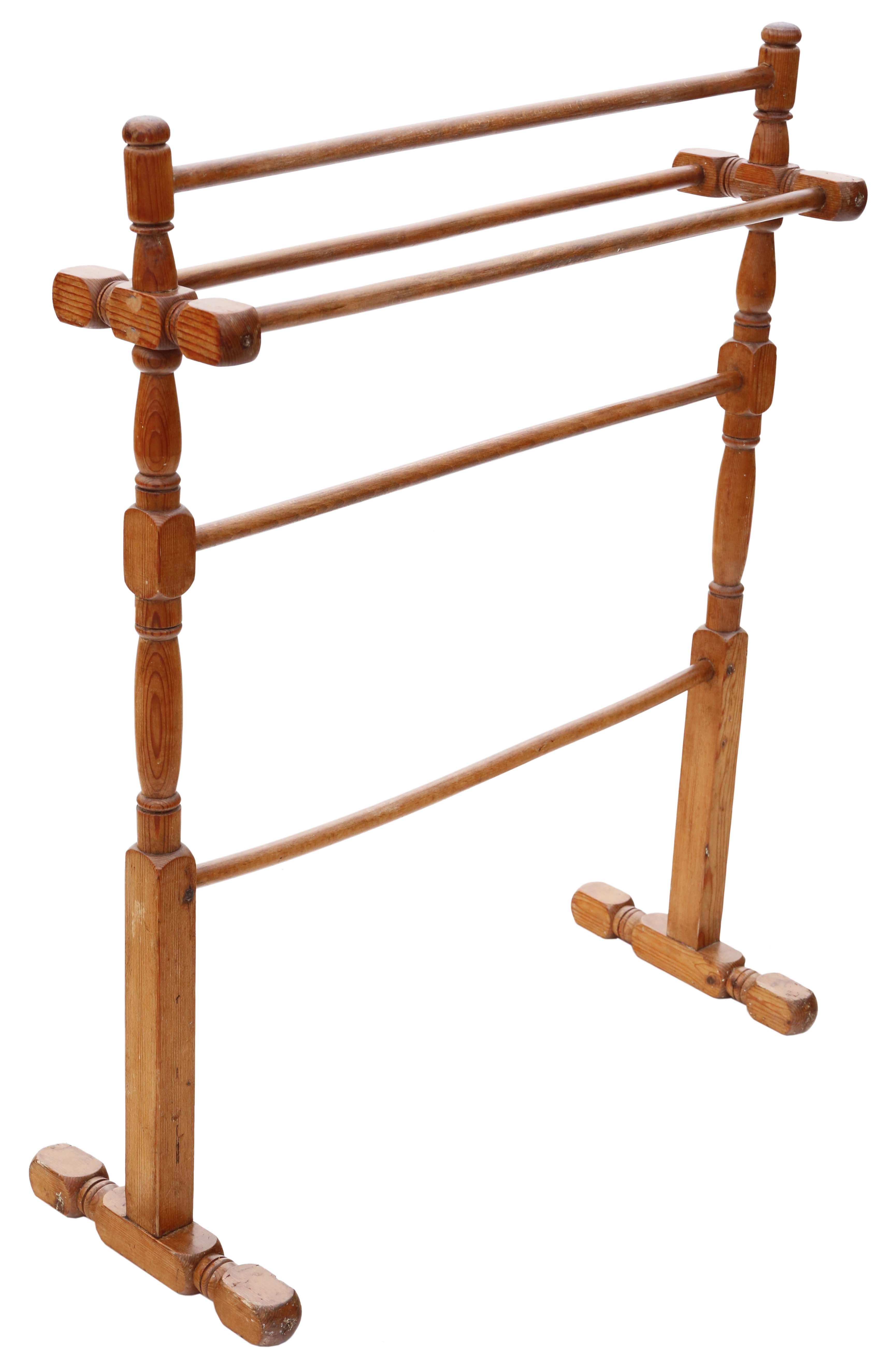 Antique C1900 pine towel rail stand For Sale