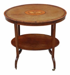 Antique c.1900 Quality Oval Inlaid and Decorated Satin Walnut Centre Table