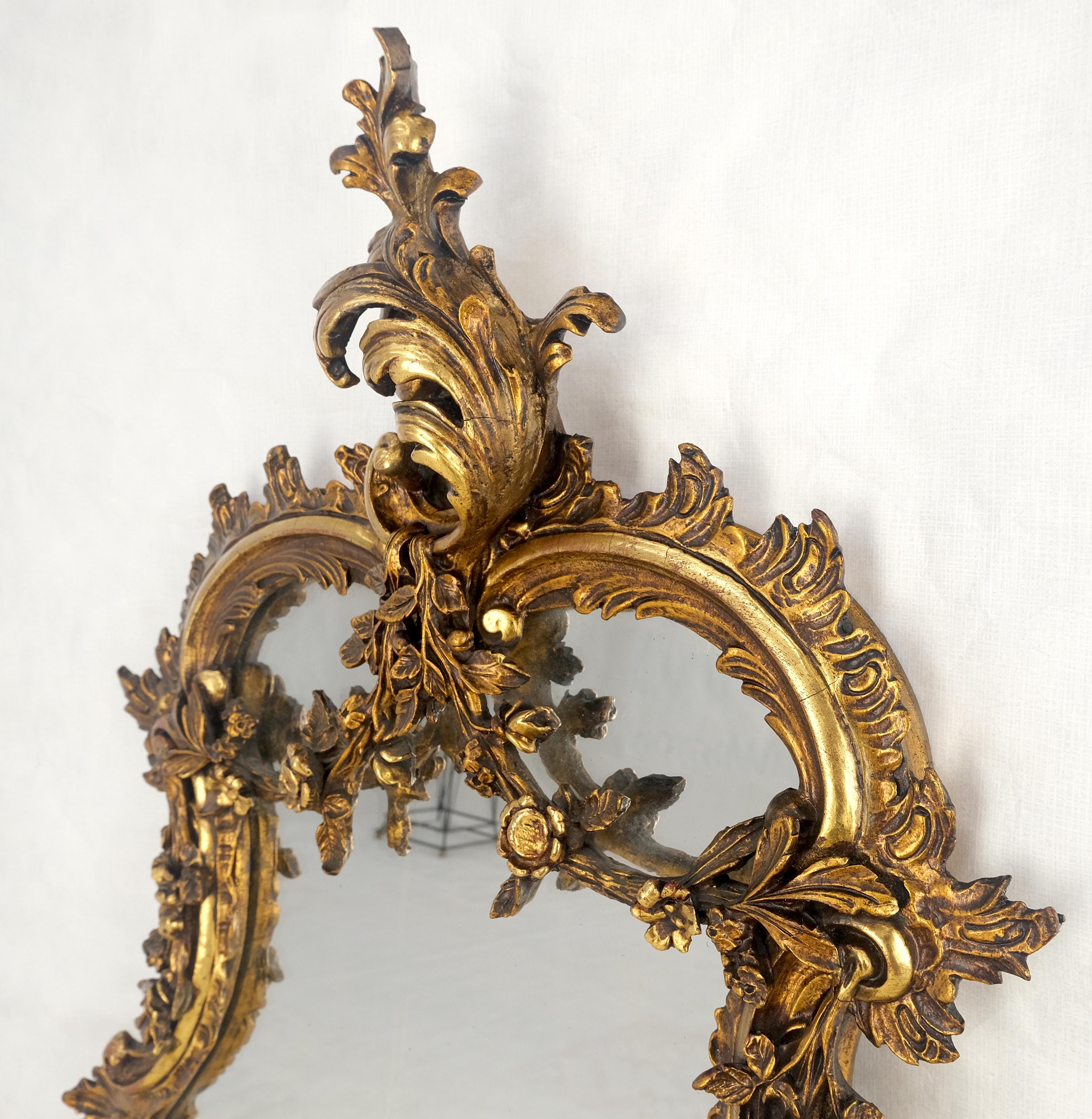 Antique c1900s Fine Gesso Rococo Style Tear Drop Shape Wall Mirror 