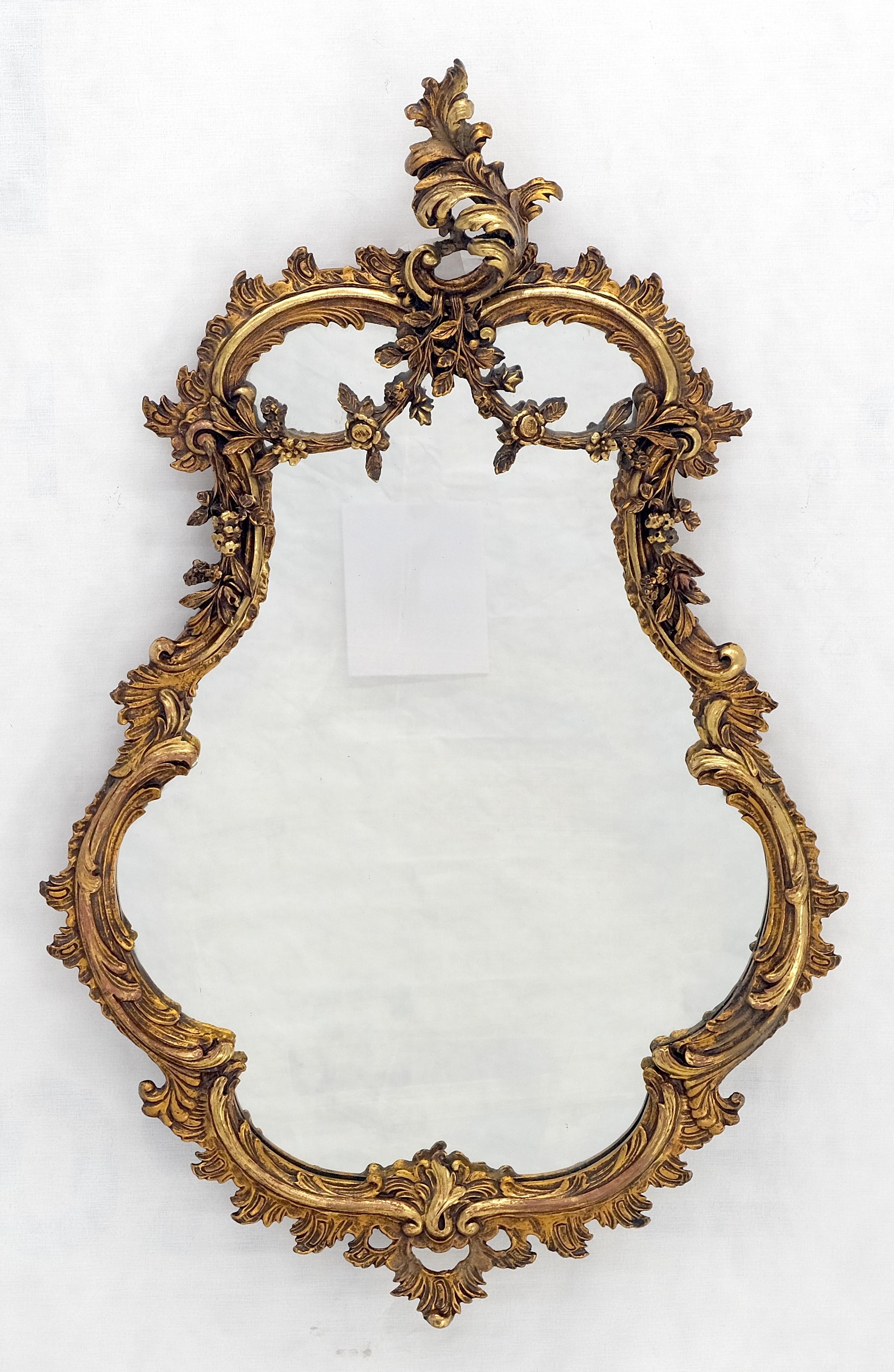 Antique c1900s Fine Gesso Rococo Style Tear Drop Shape Wall Mirror Rococó en venta