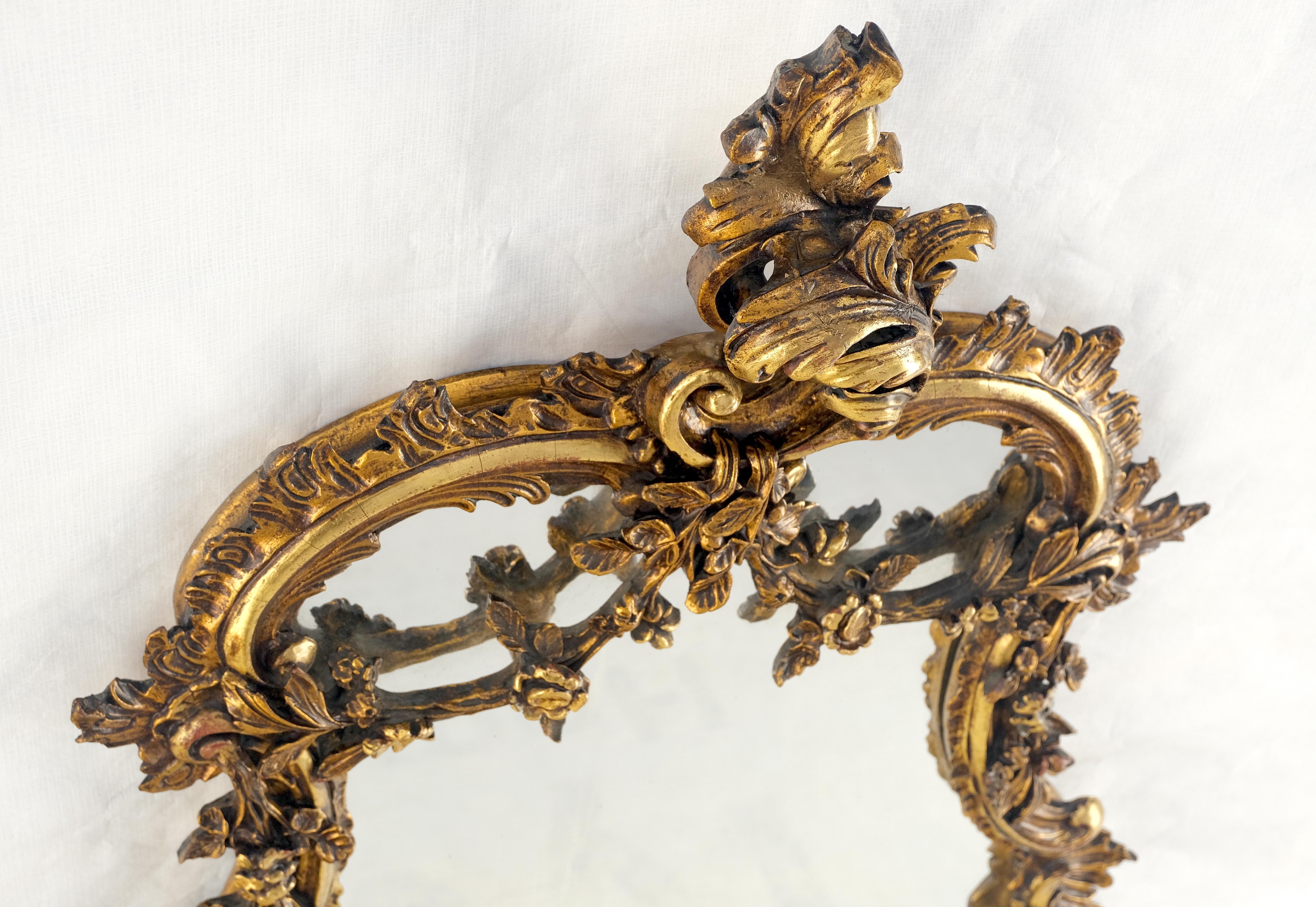 Antique c1900s Fine Gesso Rococo Style Tear Drop Shape Wall Mirror Estadounidense en venta