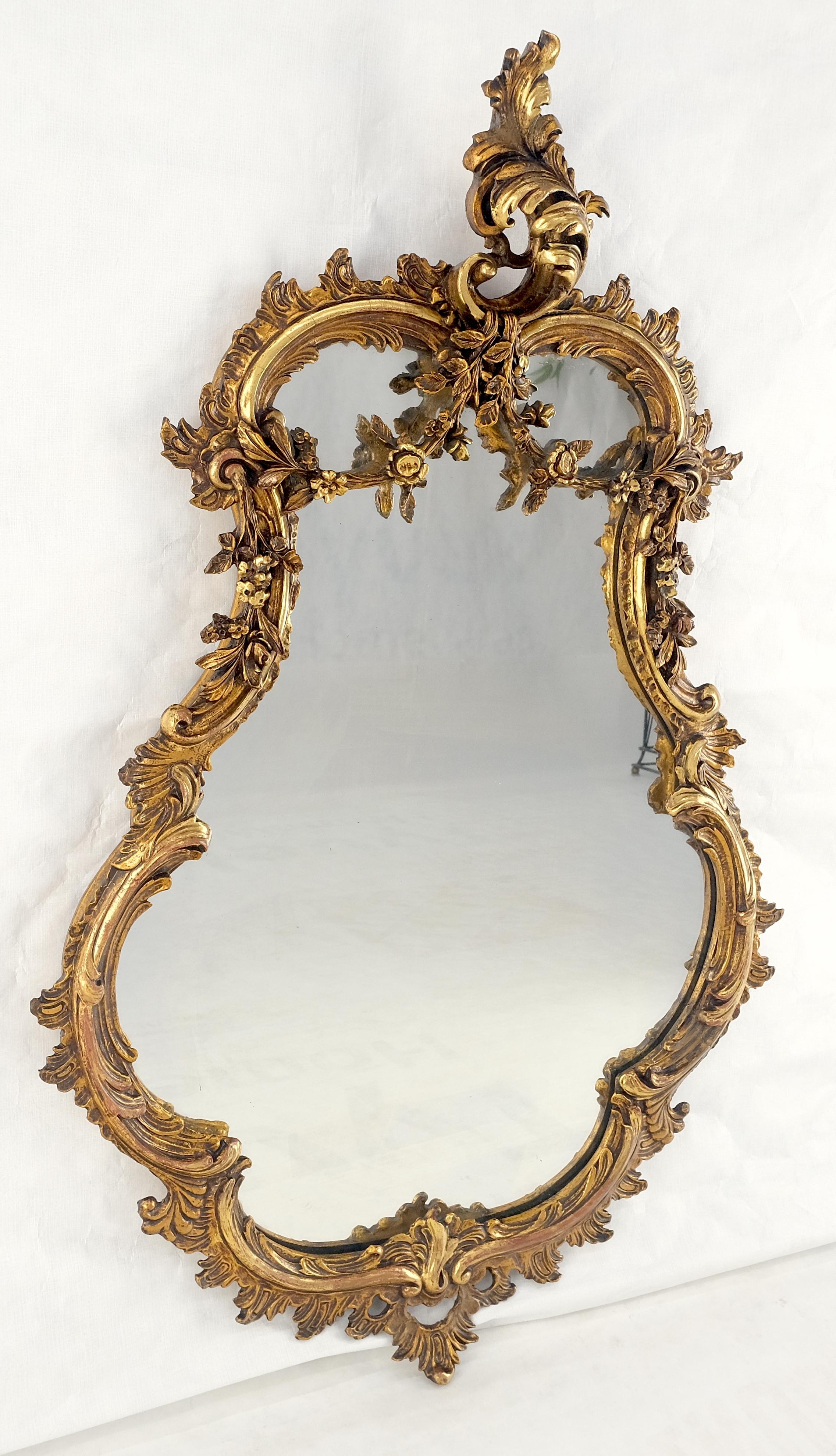 Antique c1900s Fine Gesso Rococo Style Tear Drop Shape Wall Mirror Dorado en venta