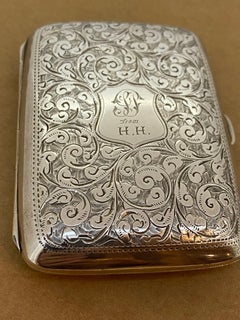 Antique c1906 English (Chester) Silver Finely Engraved Cigarette Case by W&H