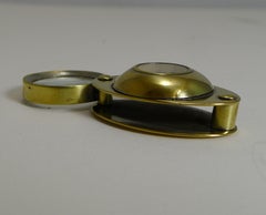 Antique c.1910 English Pocket Magnifying Glass / Loop With Compass
