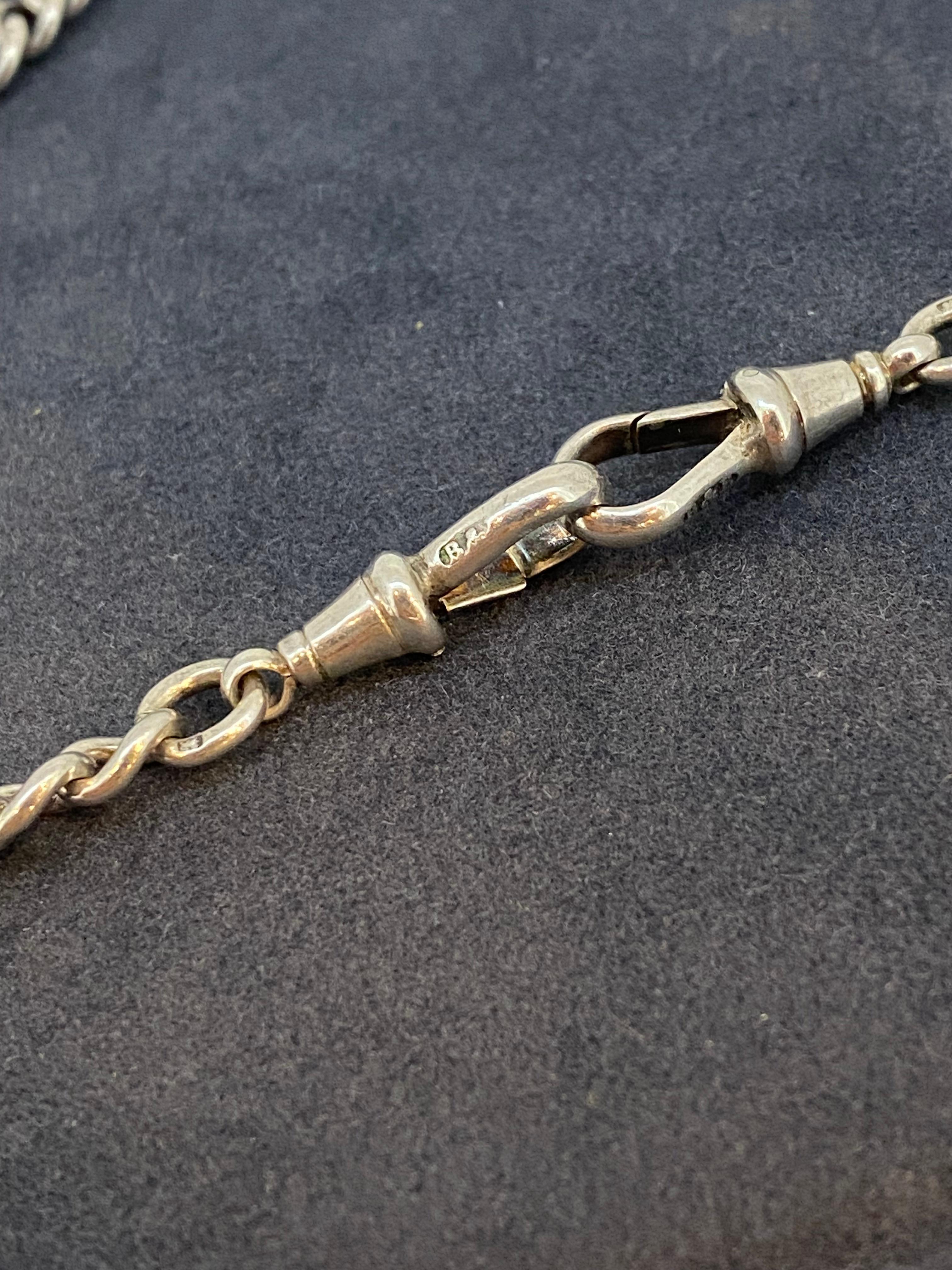 Women's or Men's Antique c1910 English Silver Albert Chain , with Shield Shaped Pendant & T-bar. For Sale