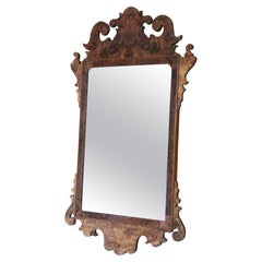 Antique C.1910 Georgian Revival Burr Walnut Fret-Cut Overmantle / Wall Mirror