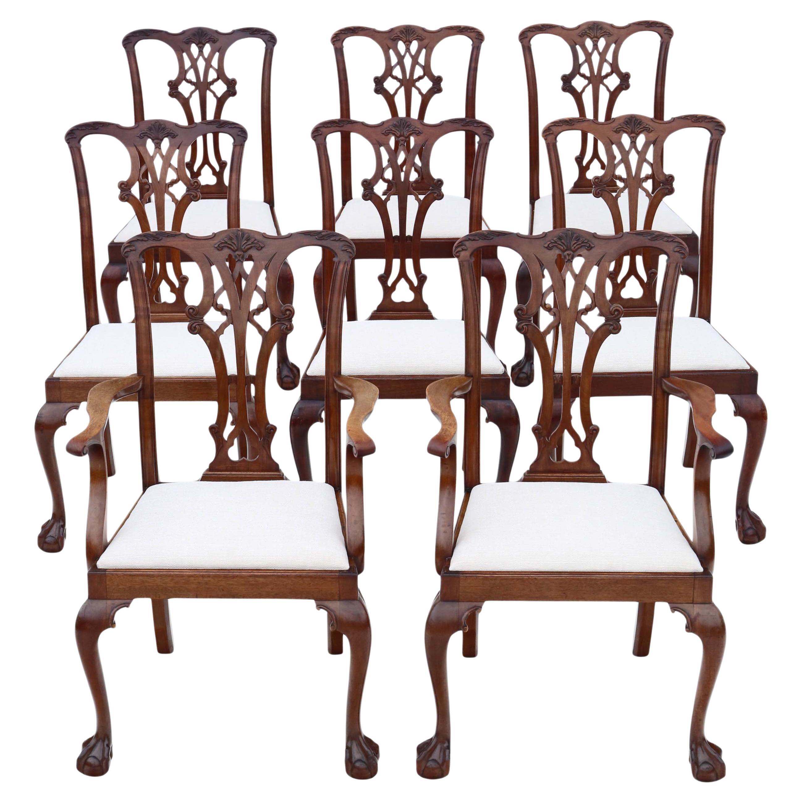 Antique C.1910 Georgian Revival Mahogany Dining Chairs: Set of 8 (6+2)