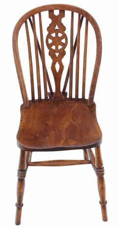 Antique C1910 Harlequin Set of 8 (6 plus 2) Ash Elm Beech Kitchen Dining Chairs