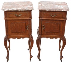 Antique c.1910 Oak Pair of Marble-Top Bedside Tables – Fine Quality Nightstands