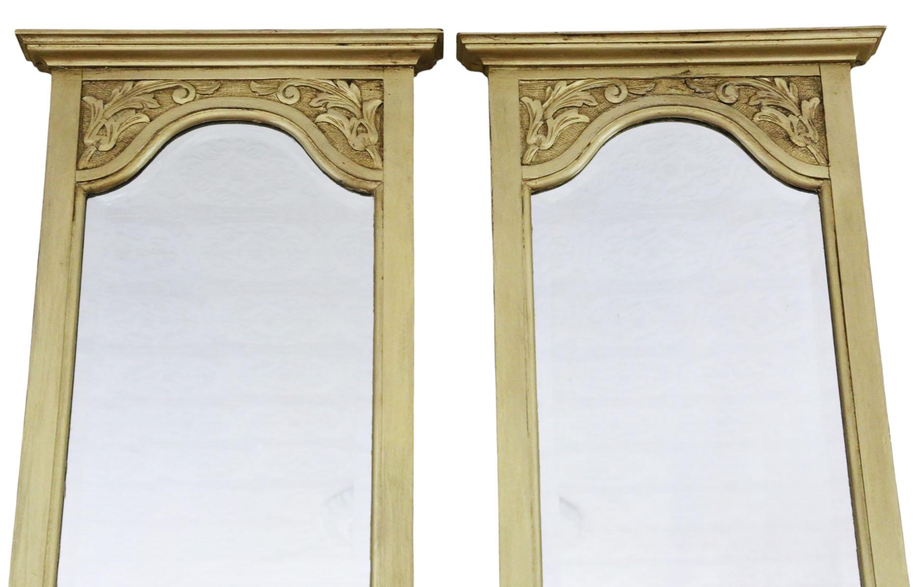 Glass Antique c.1910 Pair of Large Gilt Full-Height Dressing Wall Mirrors – Gold For Sale