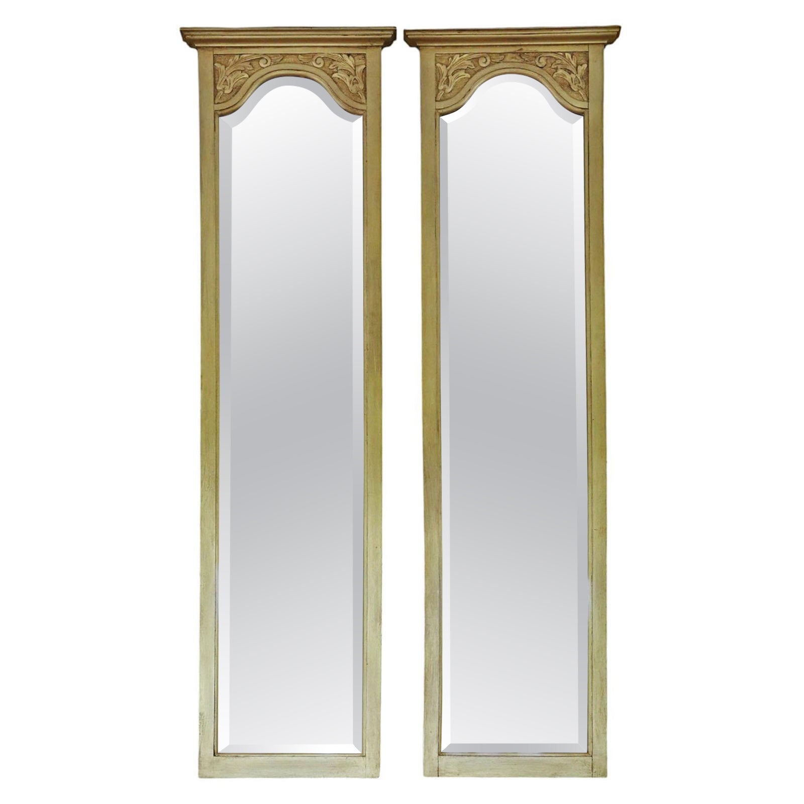 Antique c.1910 Pair of Large Gilt Full-Height Dressing Wall Mirrors – Gold For Sale