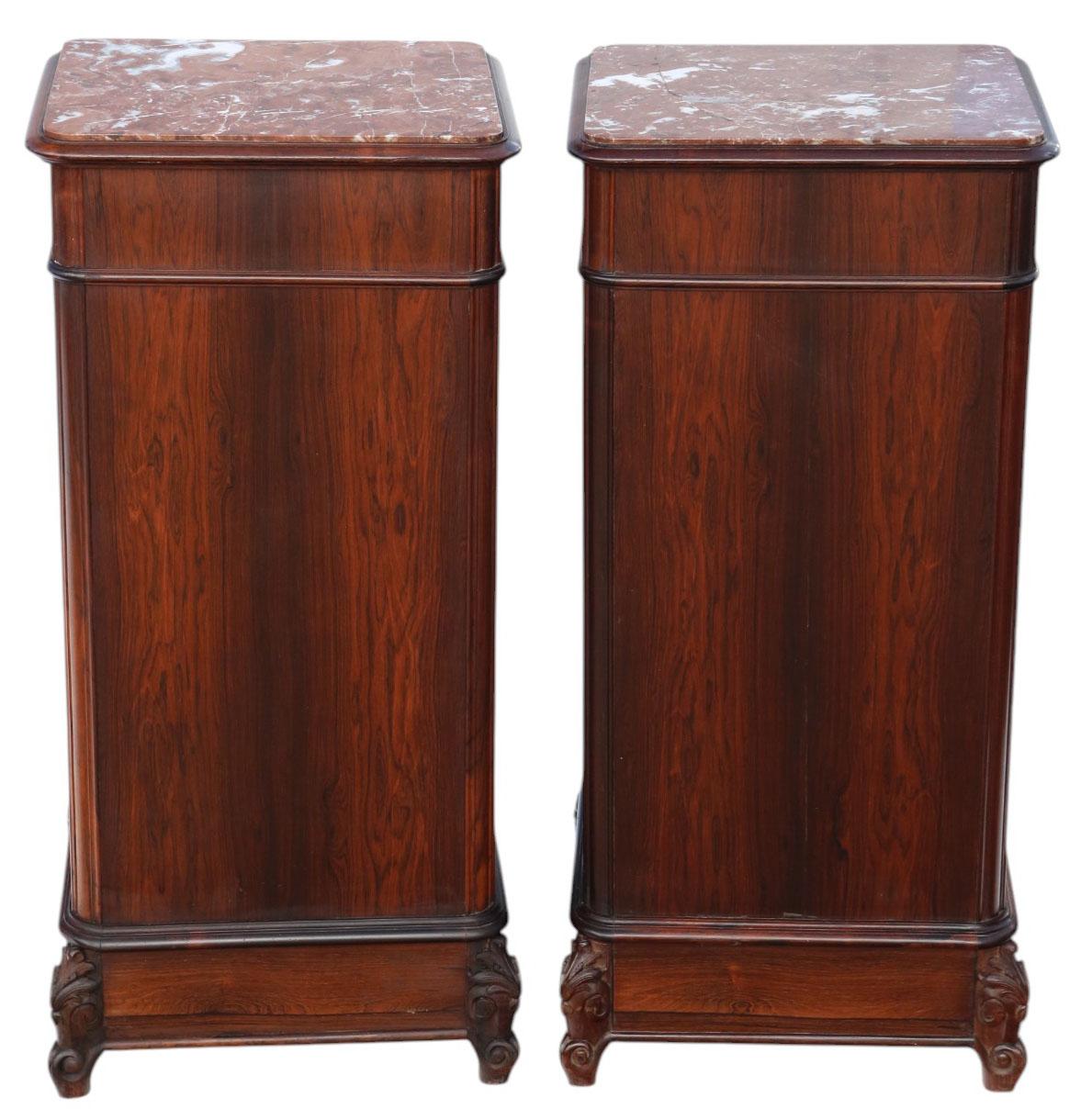 Antico C.C. 1910 Coppia di Comodini alti in legno impiallacciato di qualità in vendita 4