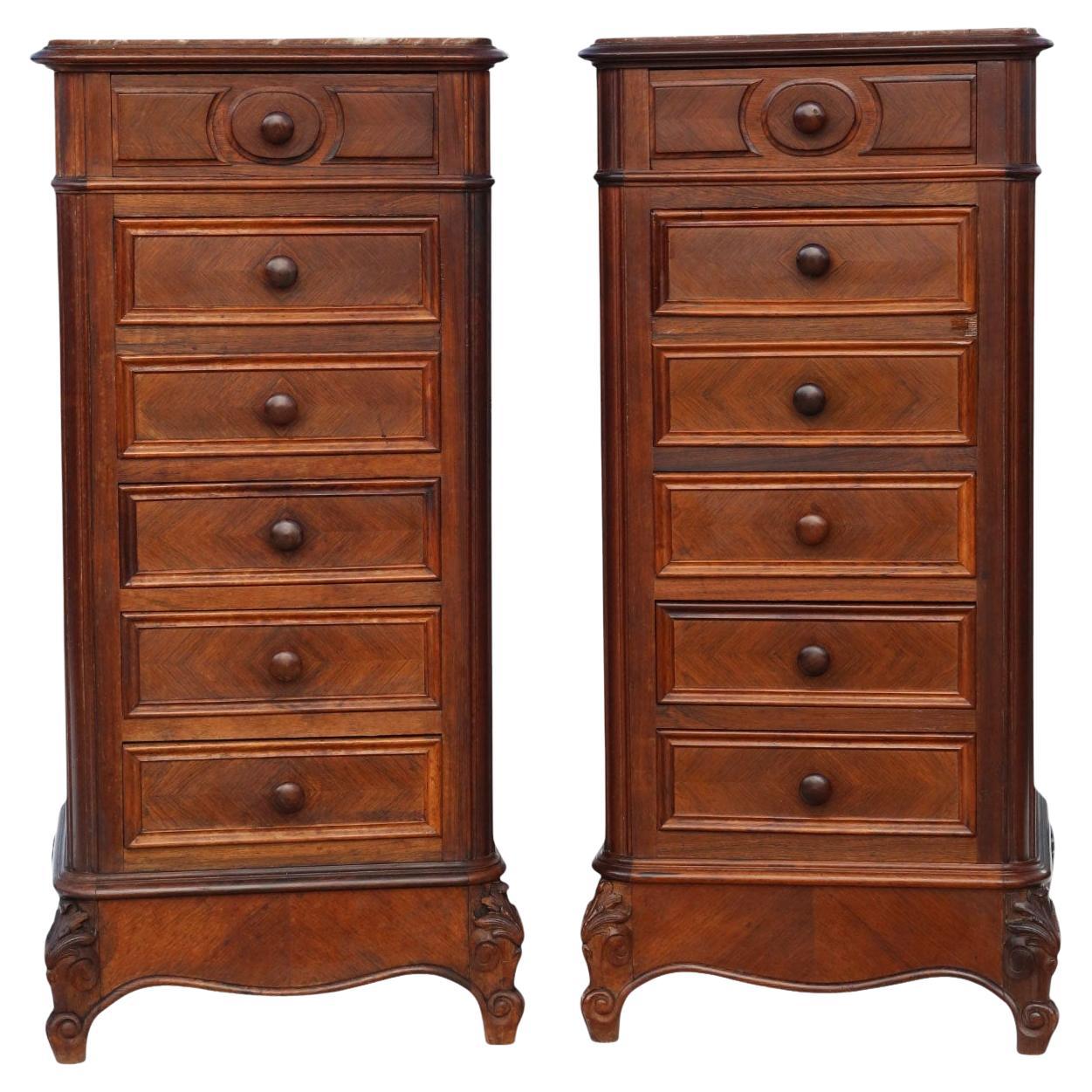 Antico C.C. 1910 Coppia di Comodini alti in legno impiallacciato di qualità in vendita