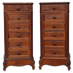 Antico C.C. 1910 Coppia di Comodini alti in legno impiallacciato di qualità