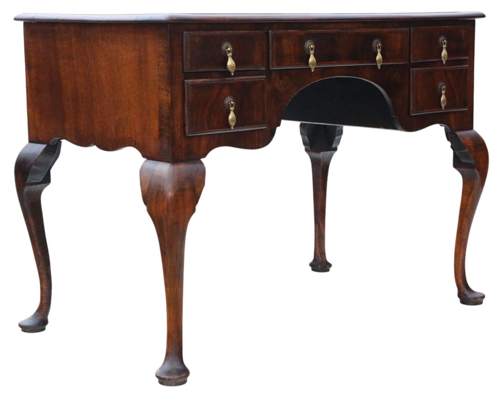 Antique c.1910 Walnut Figured 5-Drawer Writing Desk / Dressing Table In Good Condition For Sale In Wisbech, Cambridgeshire