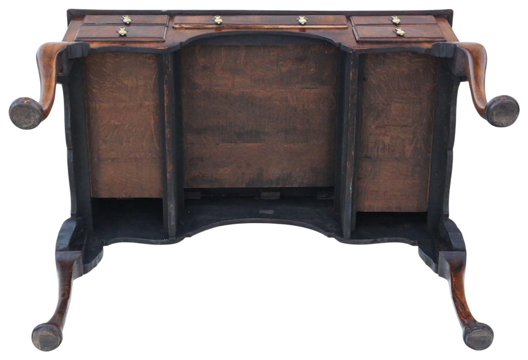 Antique c.1910 Walnut Figured 5-Drawer Writing Desk / Dressing Table For Sale 1